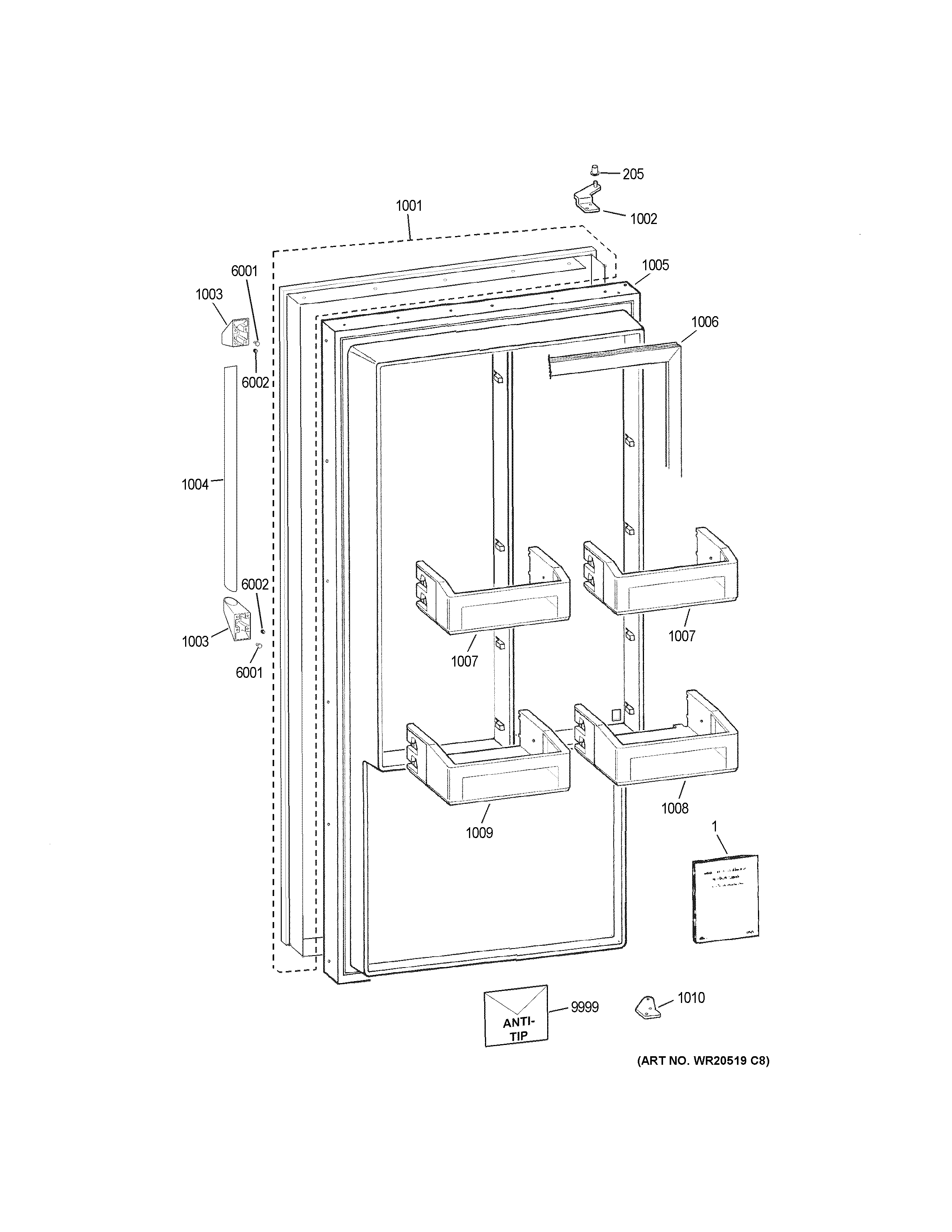 GE ZIFP360NHALH door diagram