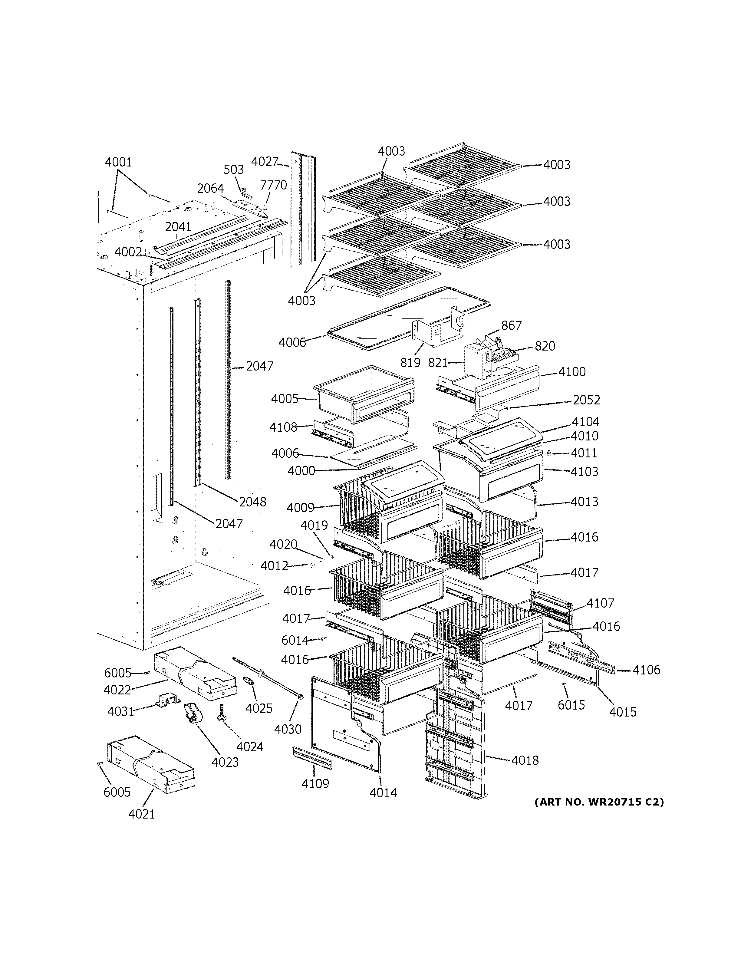 GE ZIFP360NHALH shelves & drawers diagram