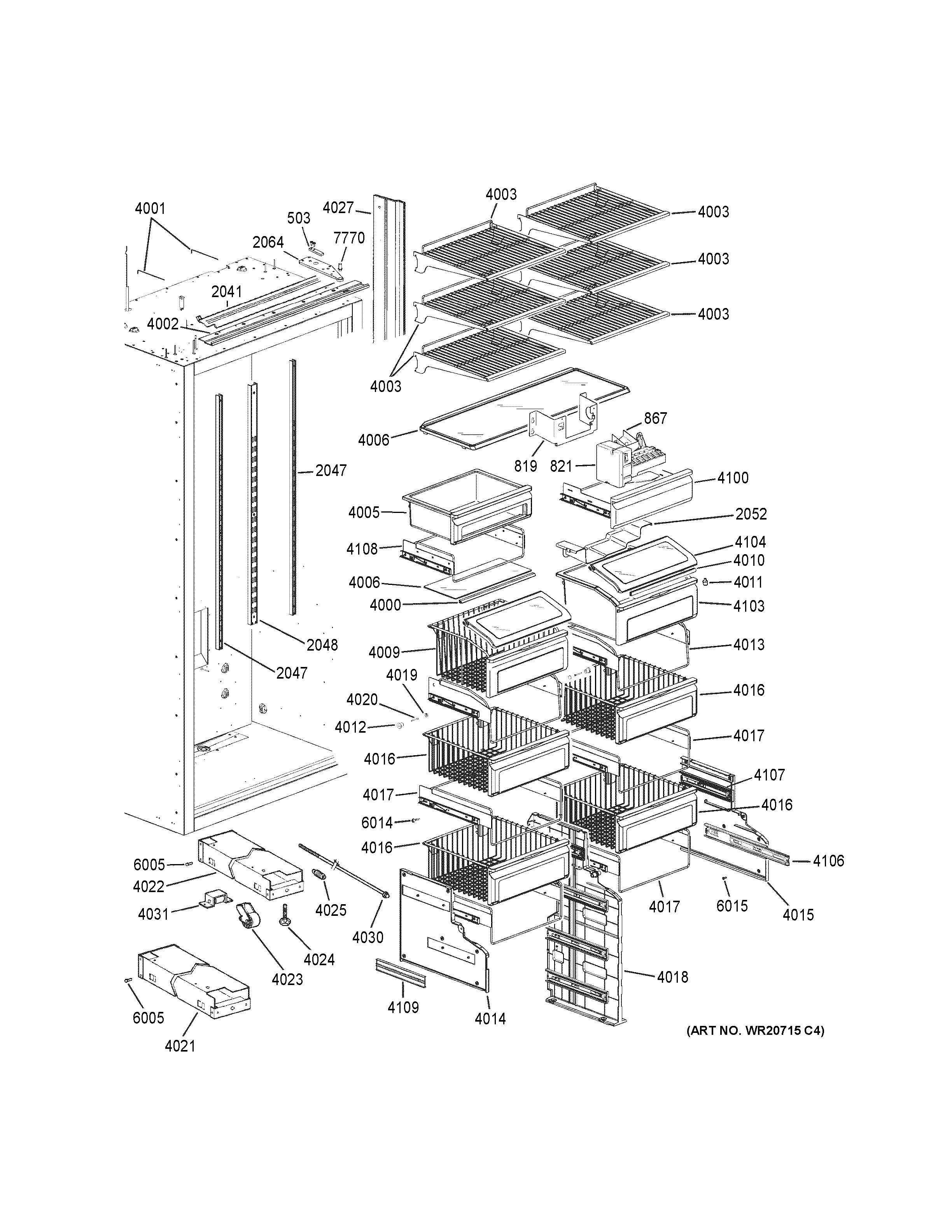 GE ZIFS360NHBRH shelves & drawers diagram