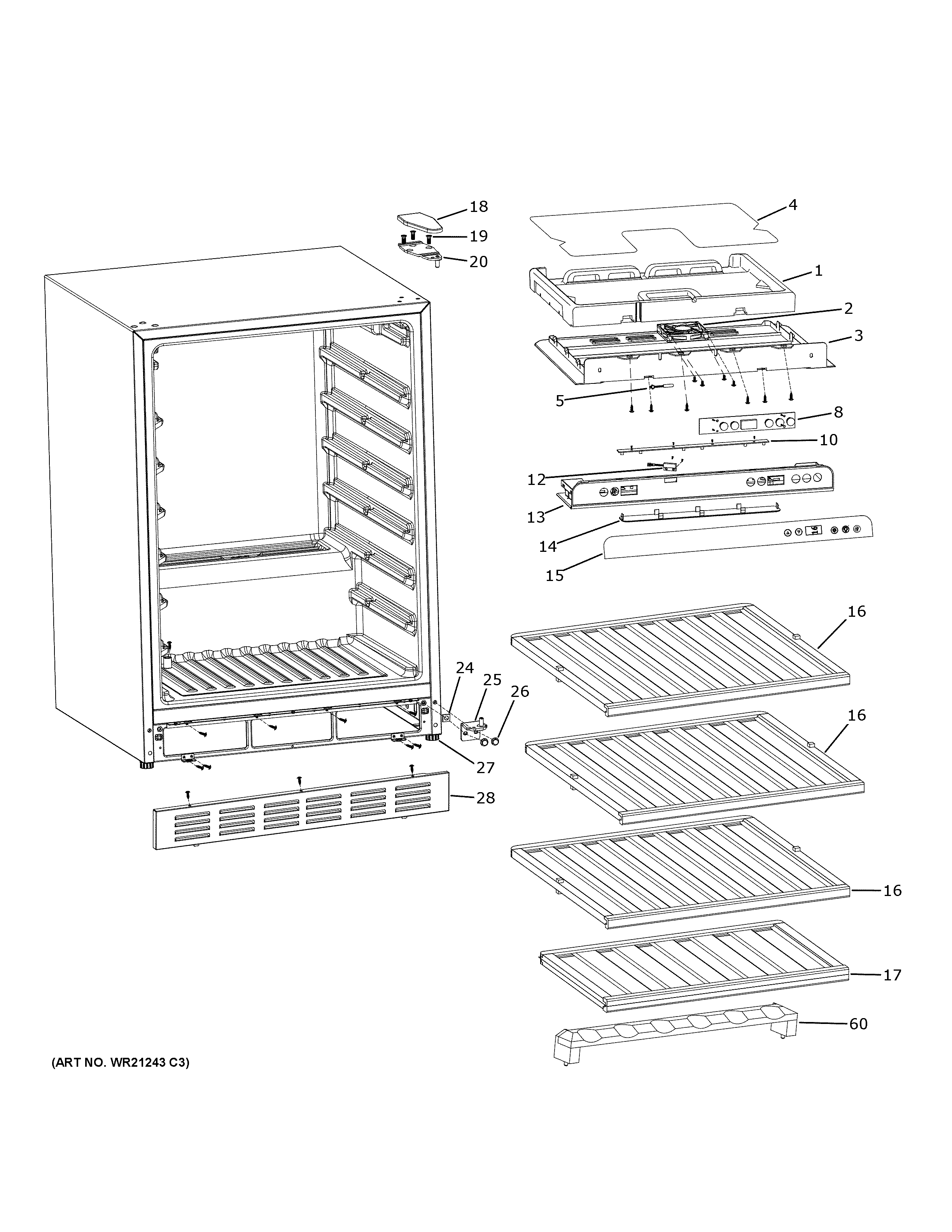 GE PVS06BSPCSS cabinet & shelves diagram