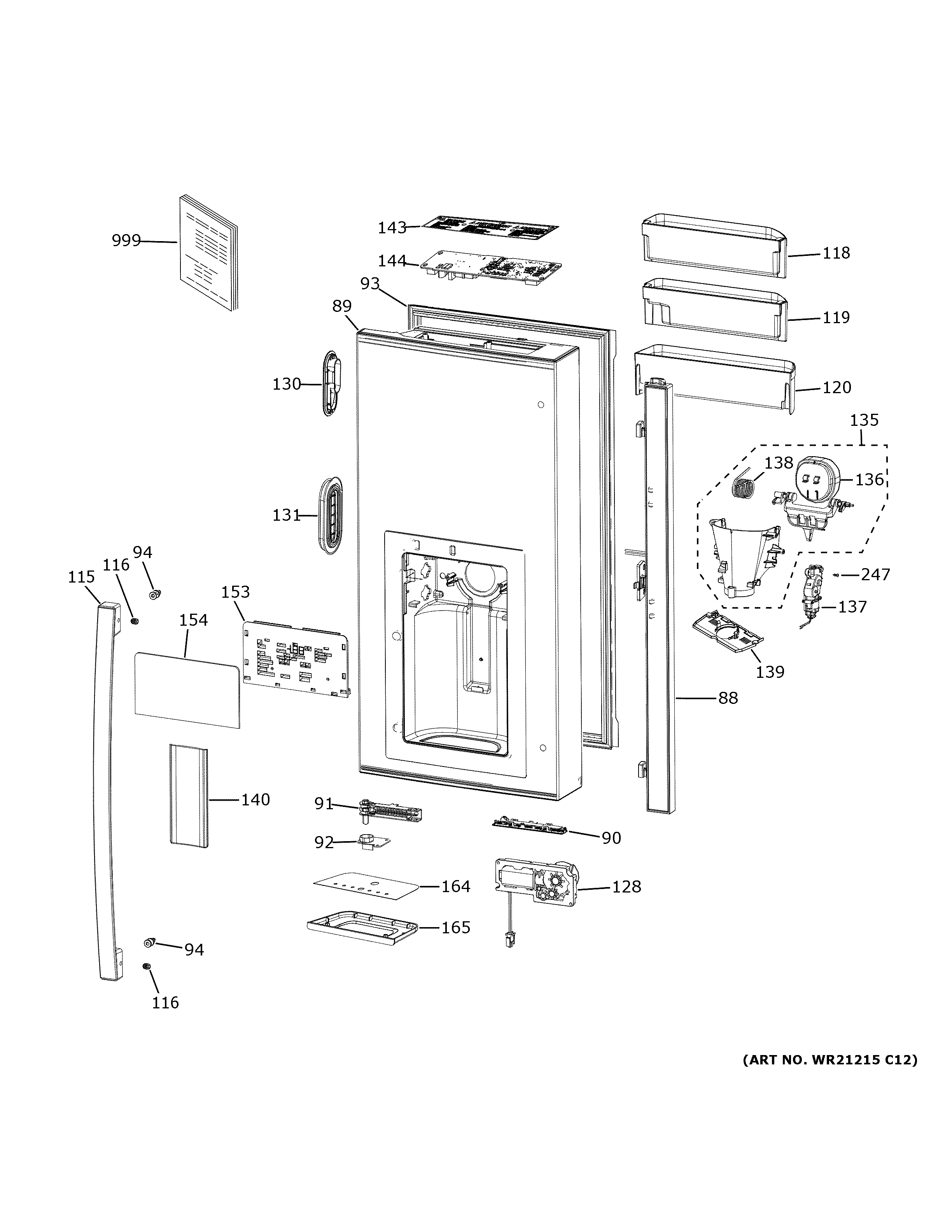 GE PVD28BYNBFS dispenser door diagram