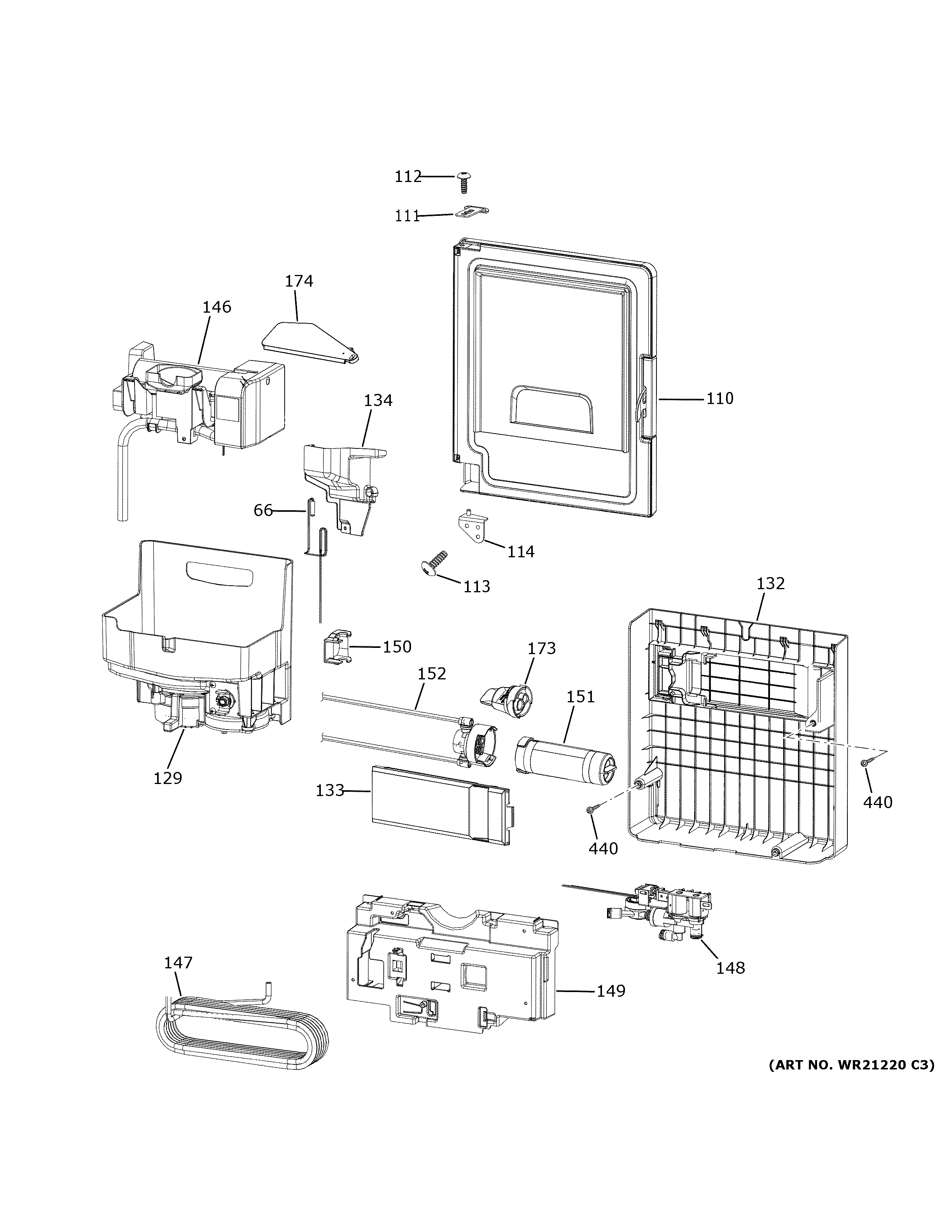 GE PVD28BYNBFS ice maker & dispenser diagram