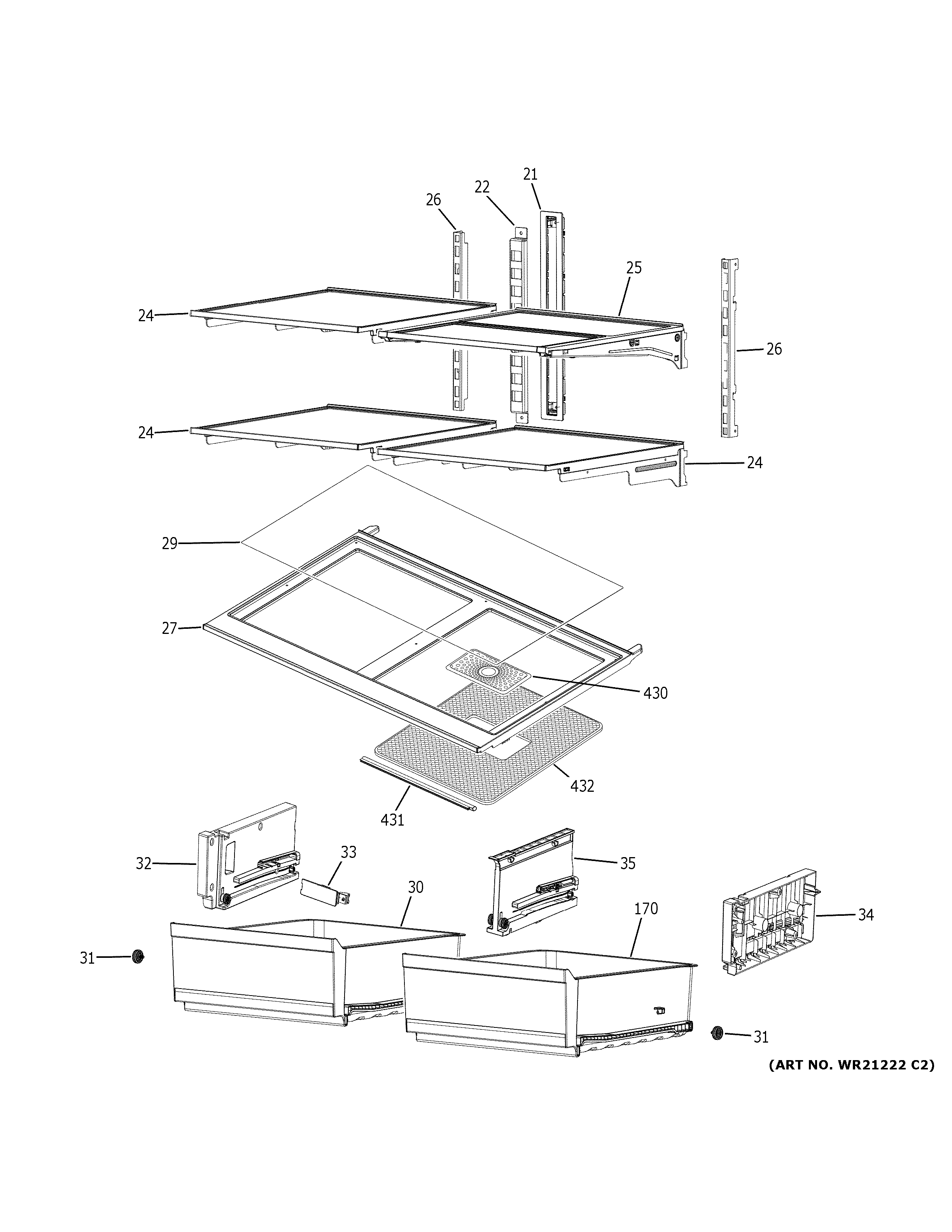 GE CVE28DP3ND1 refrigerator shelves diagram