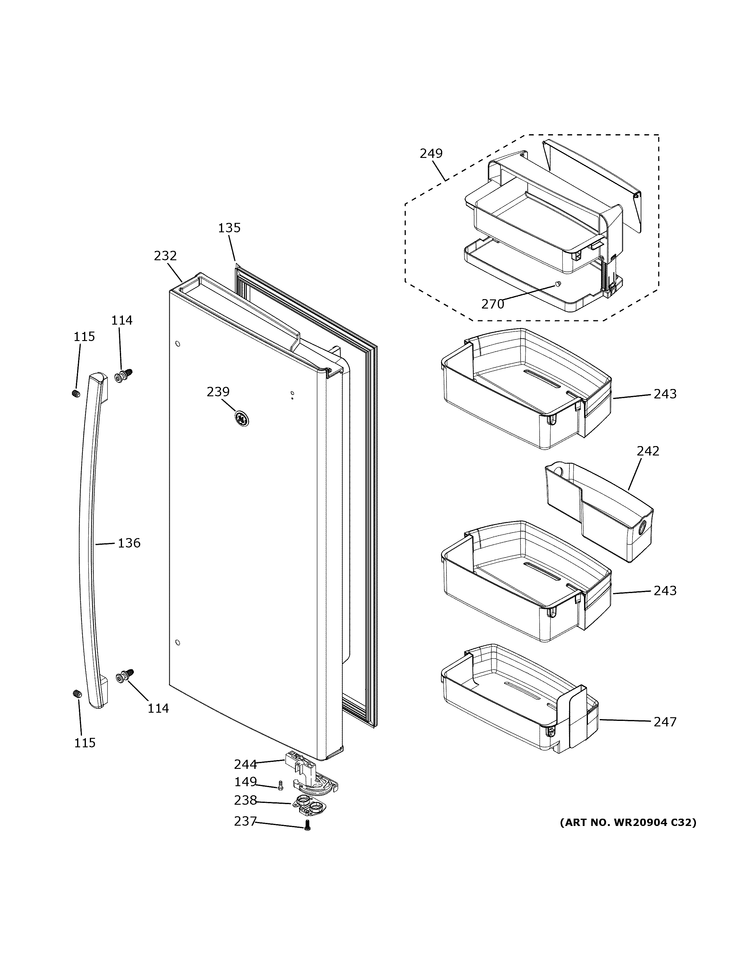 GE PWE23KMKSES fresh food door - rh diagram