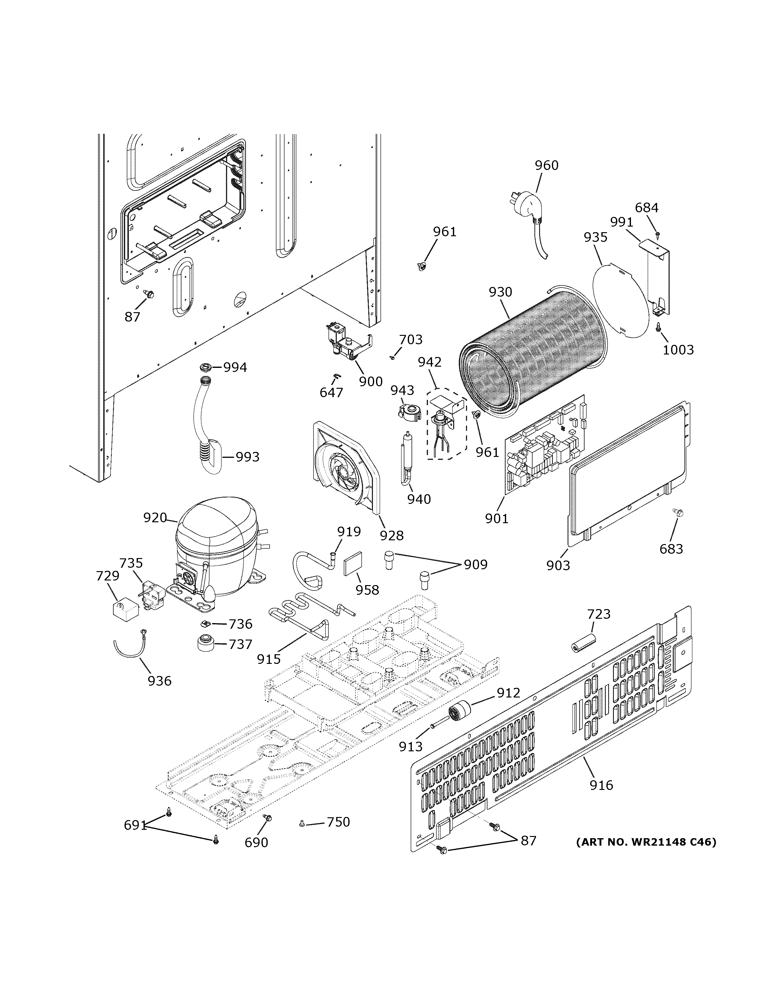 GE PFE28KMKSES machine compartment diagram