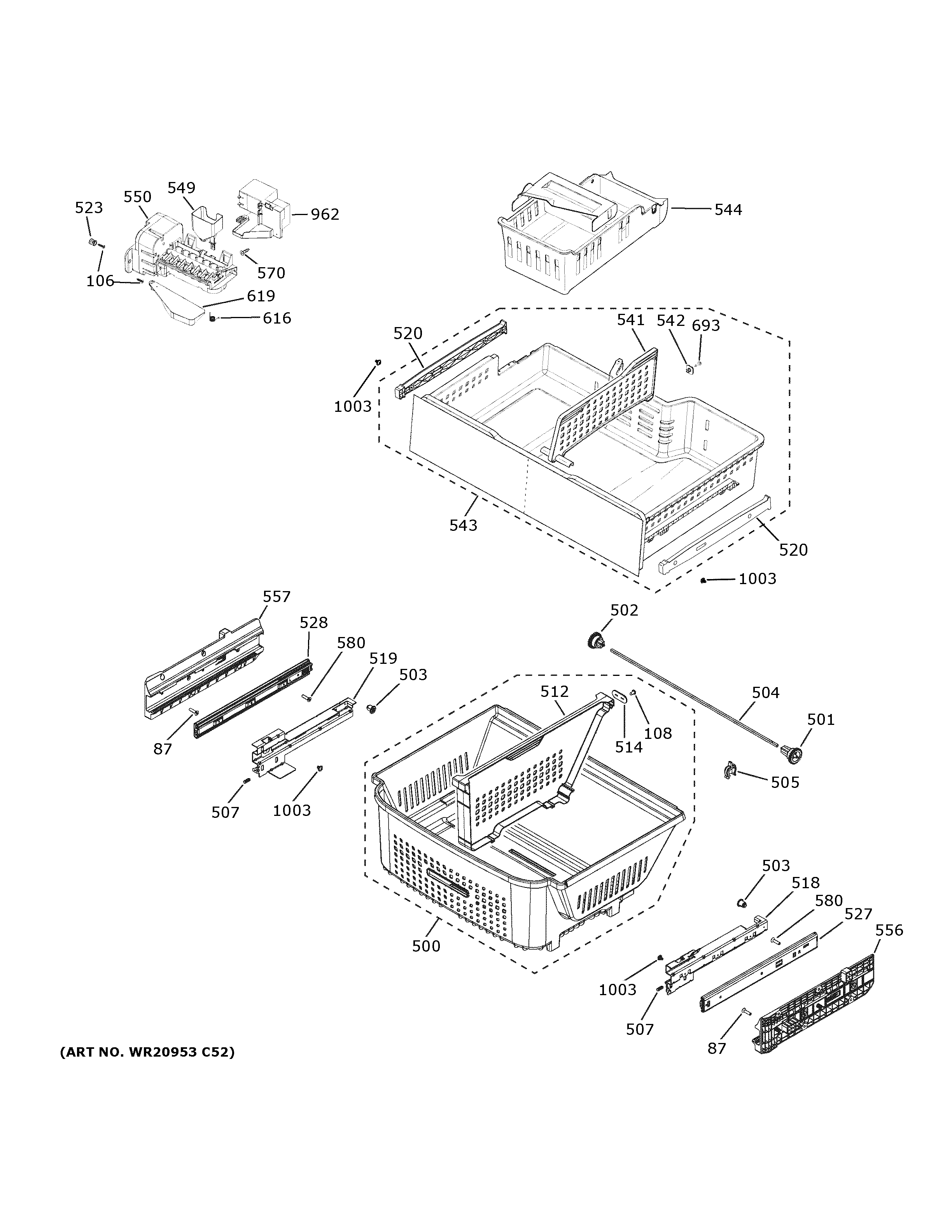 GE CWE23SP3MHD1 freezer shelves diagram
