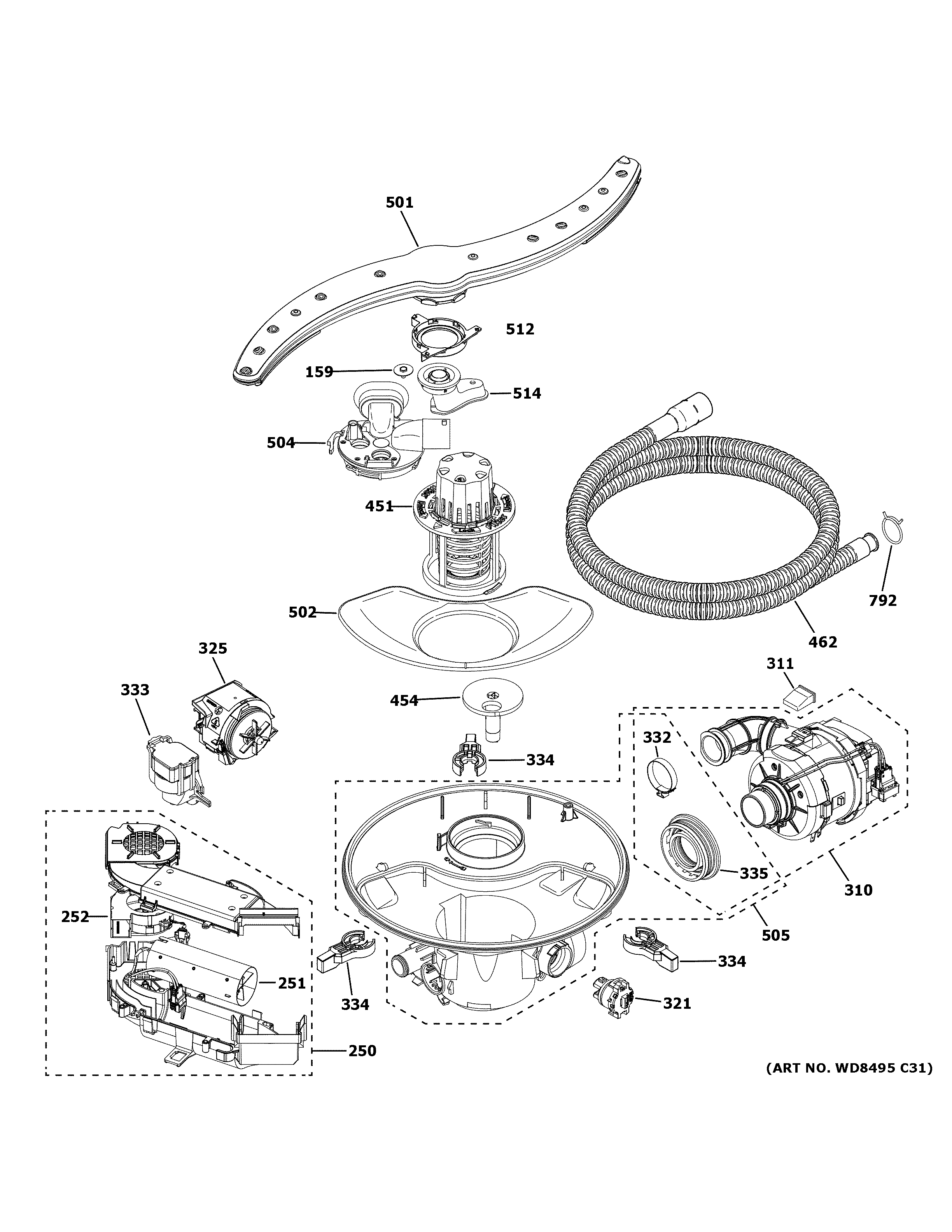 GE ZDT985SPN6SS motor, sump & filter assembly diagram