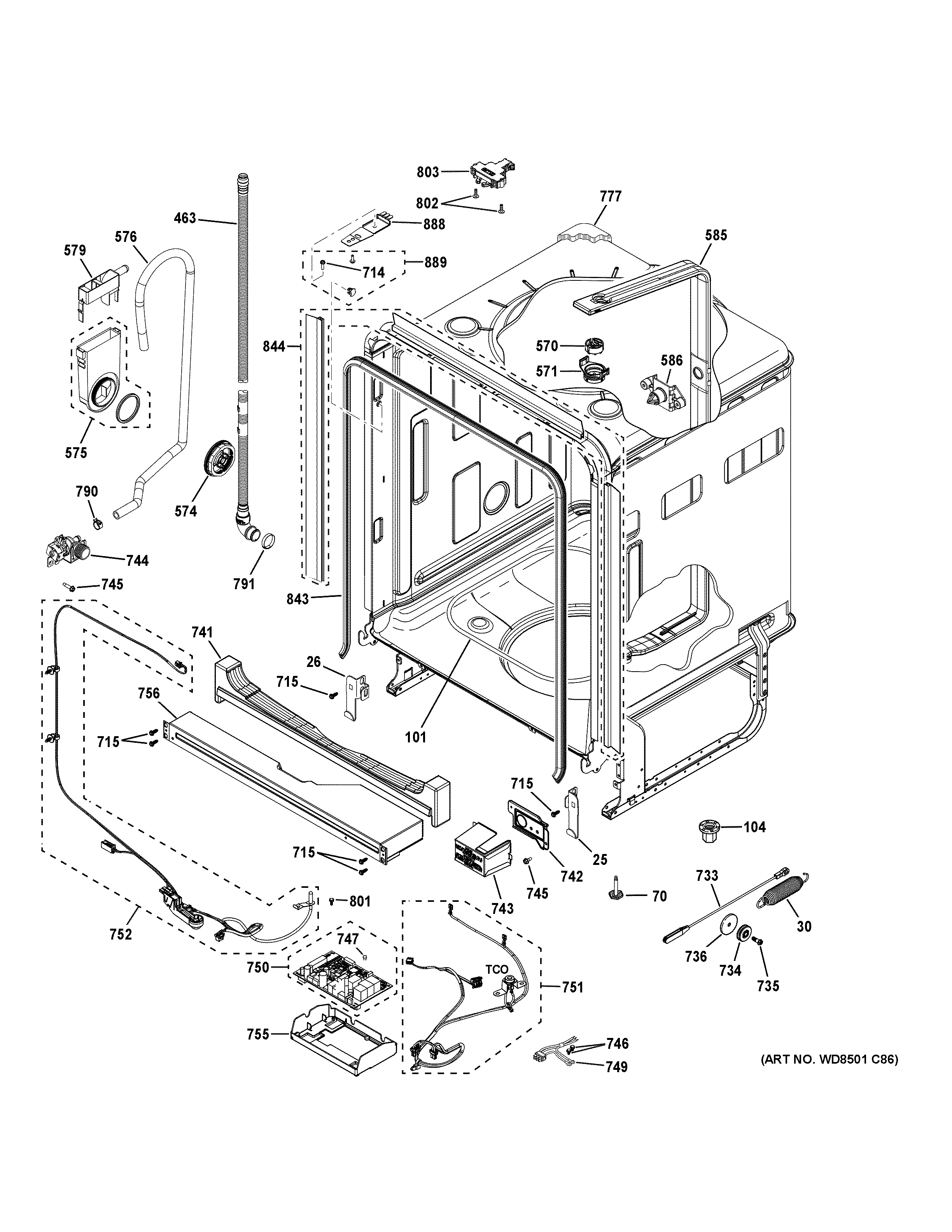 GE GDT645SMN5ES body parts diagram