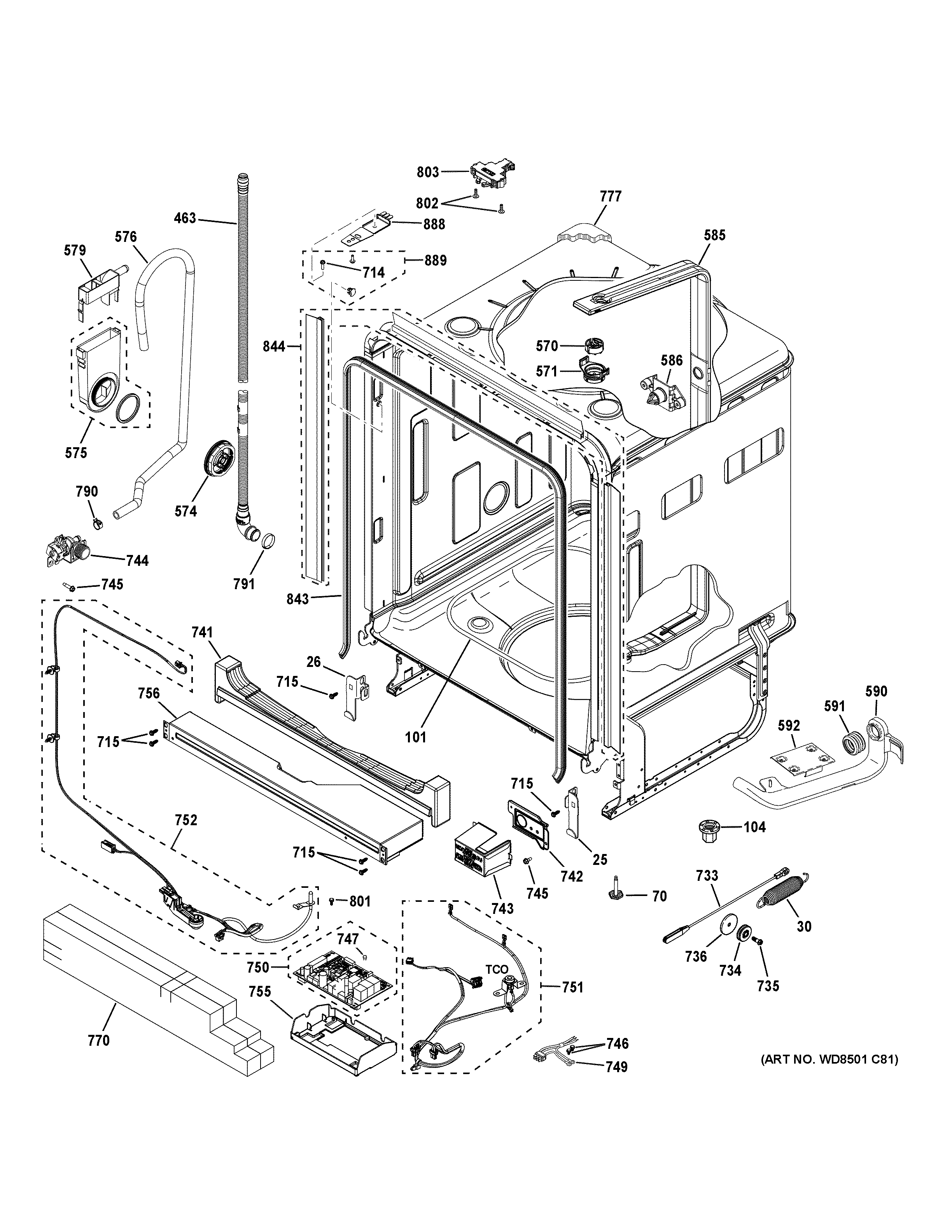GE PDT715SBN5TS body parts (1) diagram