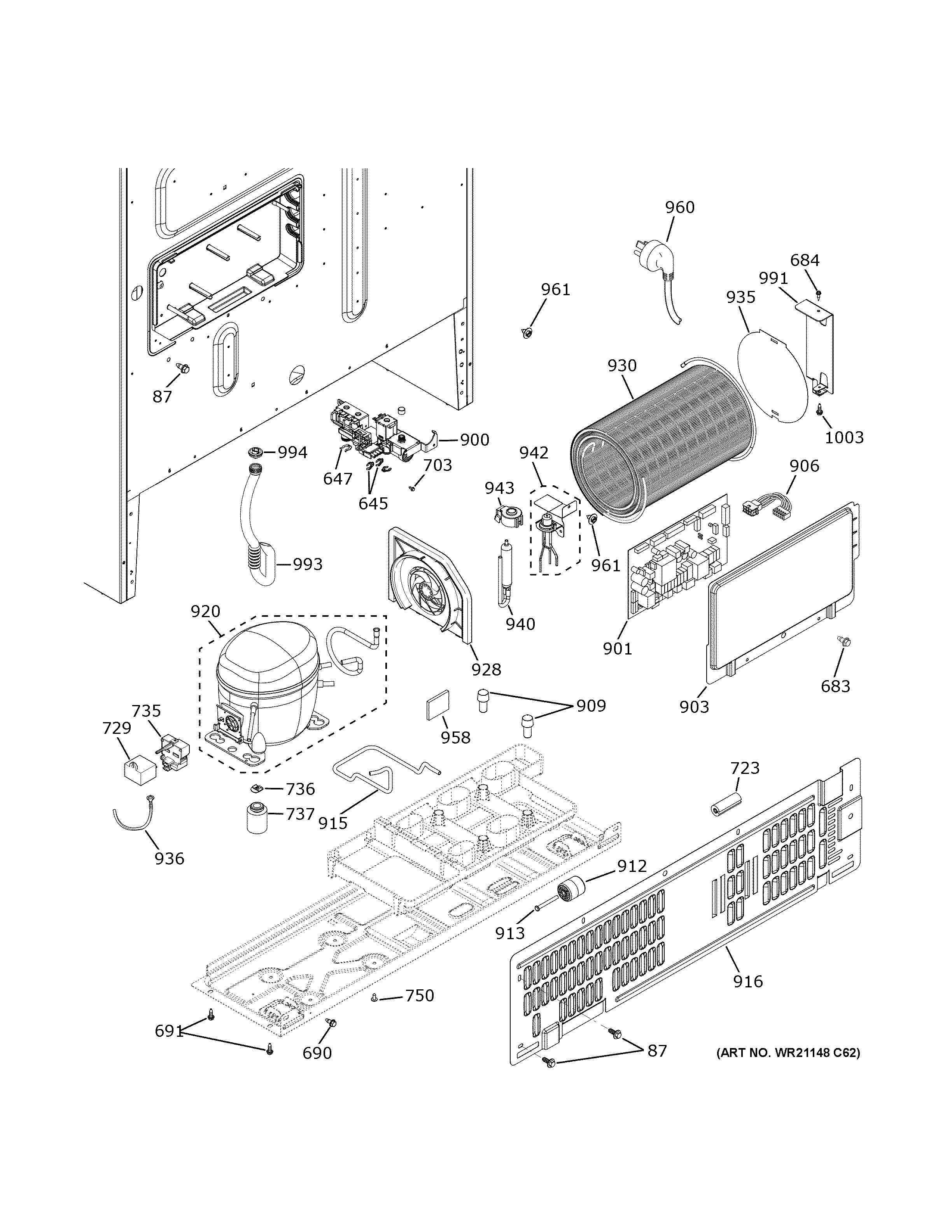 GE ZWE23PSNGSS machine compartment diagram