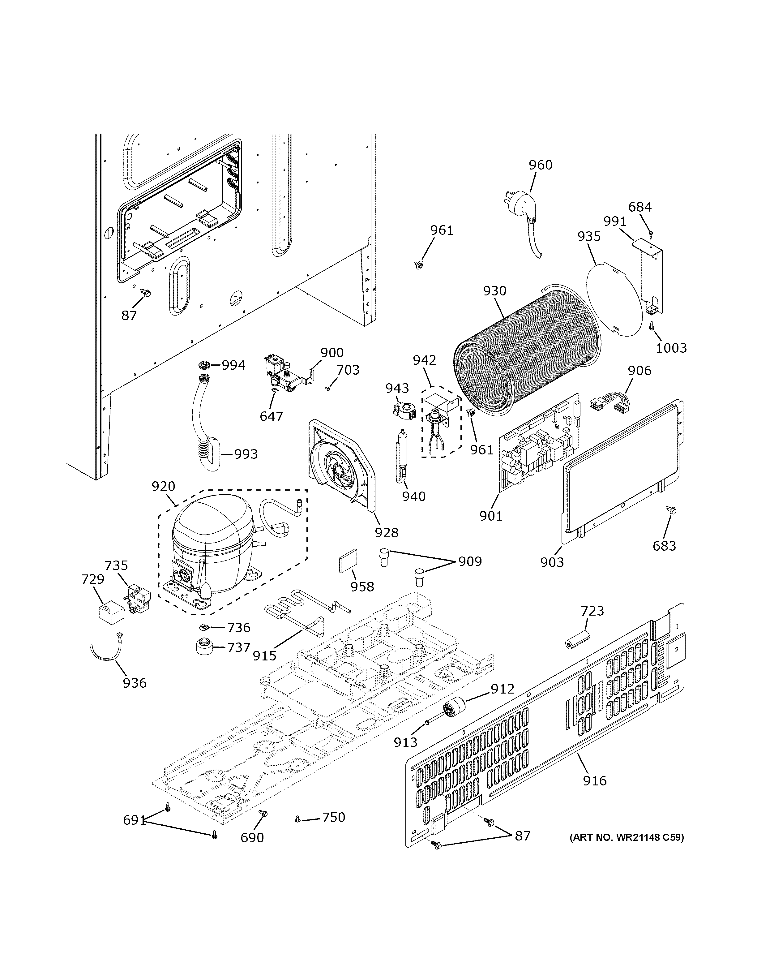 GE GYE22GYNGFS machine compartment diagram