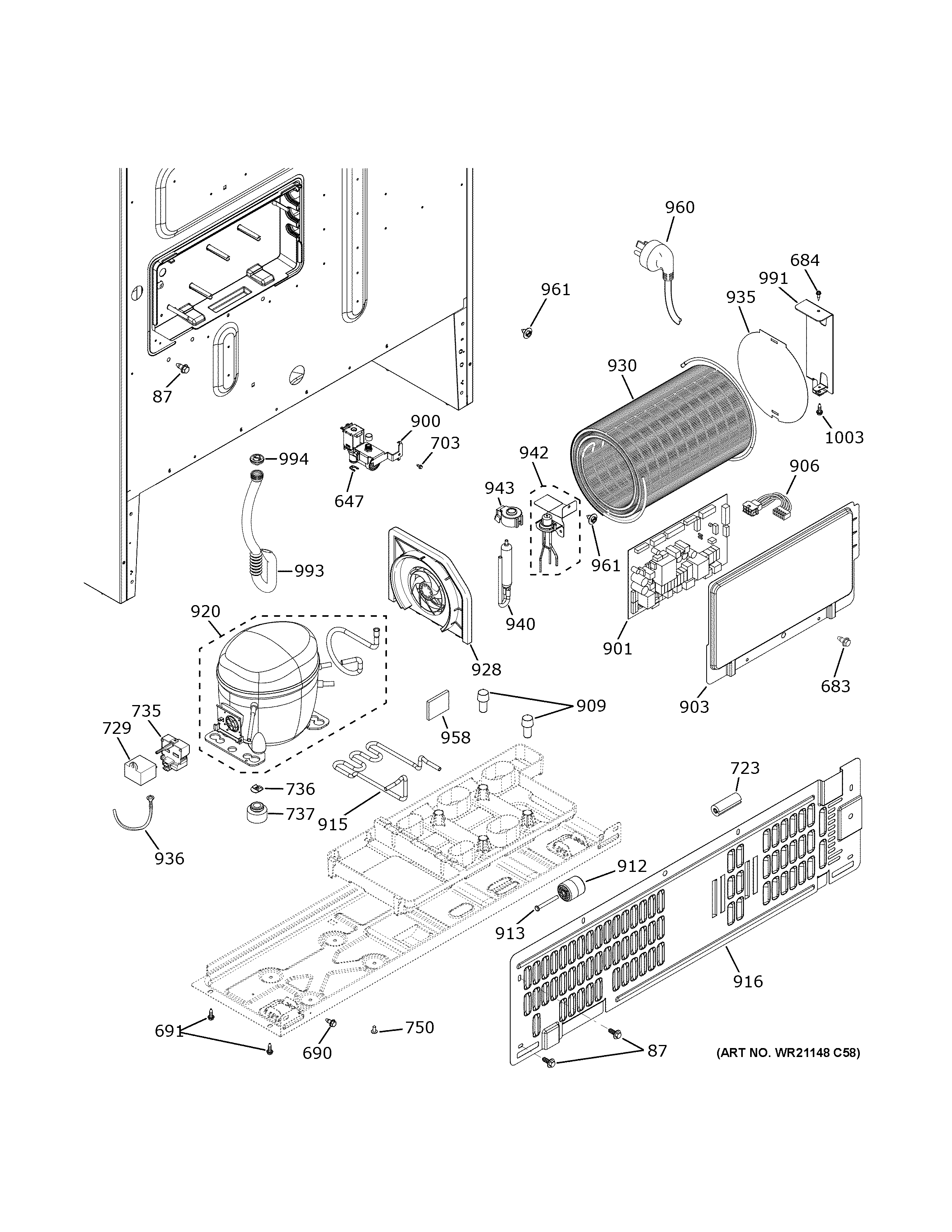GE PYD22KYNGFS machine compartment diagram