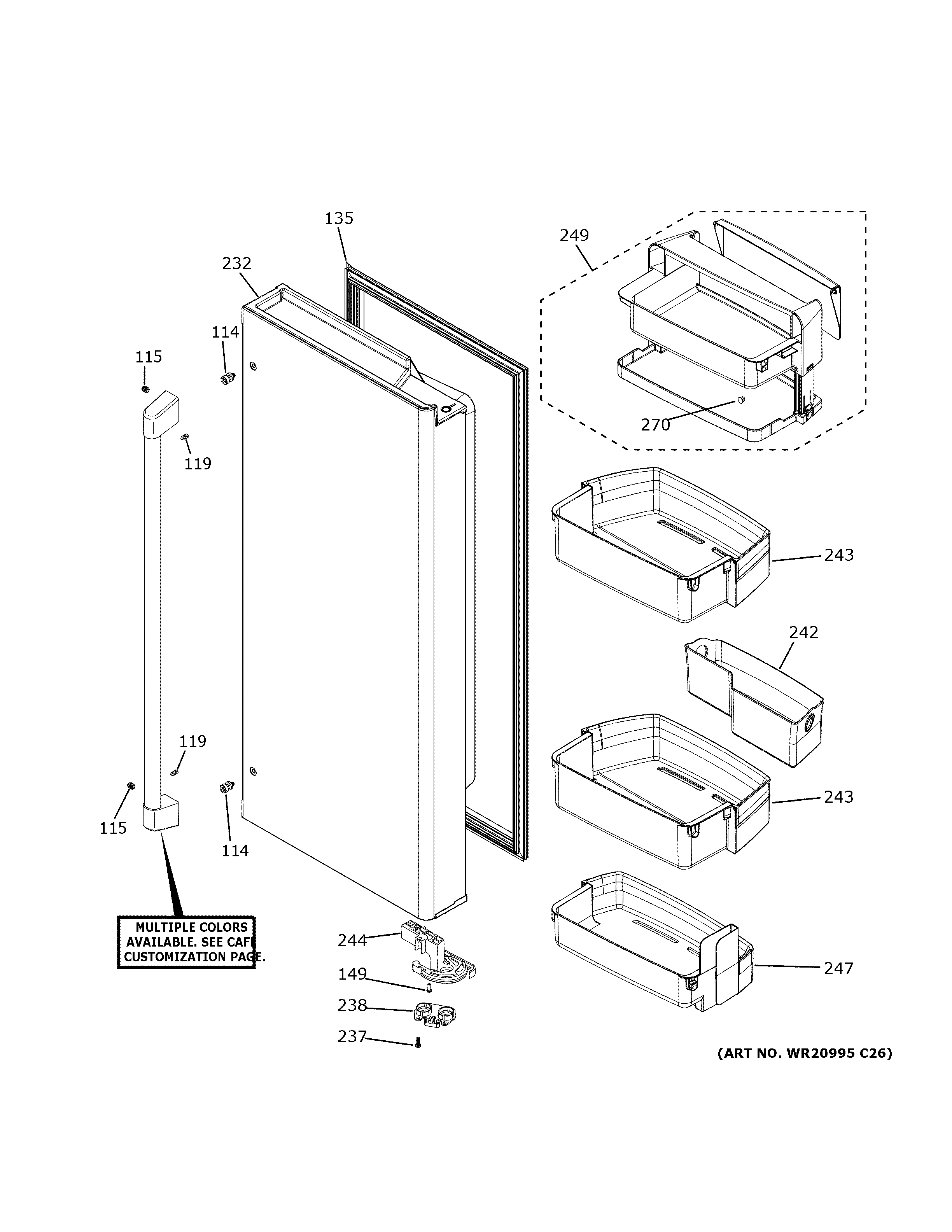 GE CWE23SP2MIS1 fresh food door - rh diagram