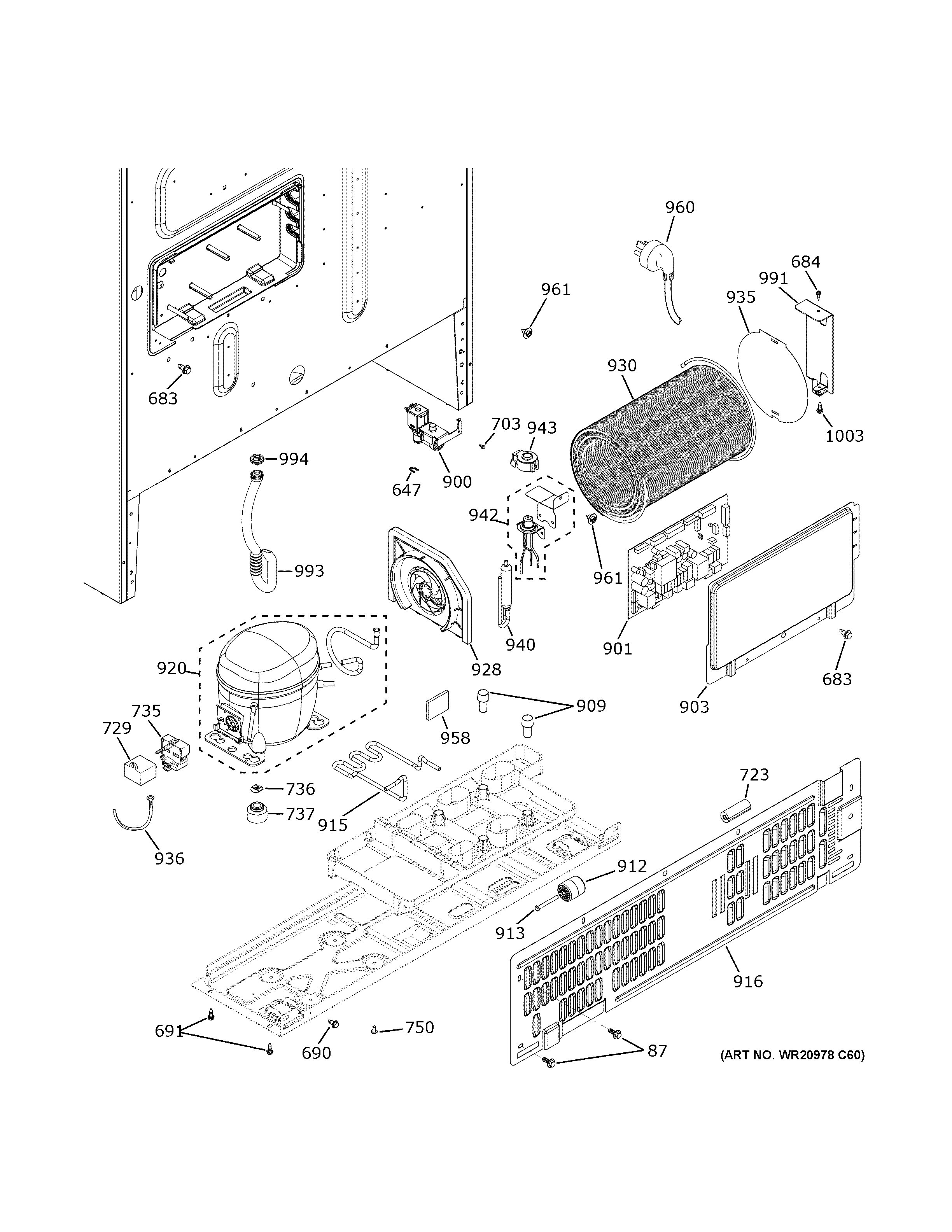 GE GFD28GYNHFS machine compartment diagram