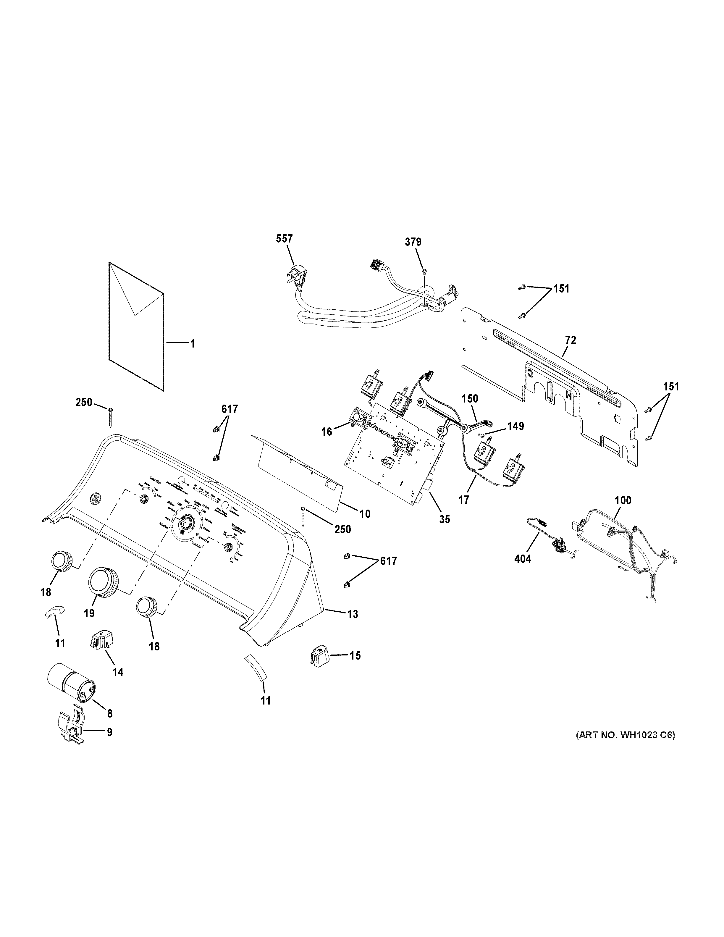 GE GTW330ASK0WW controls & backsplash diagram