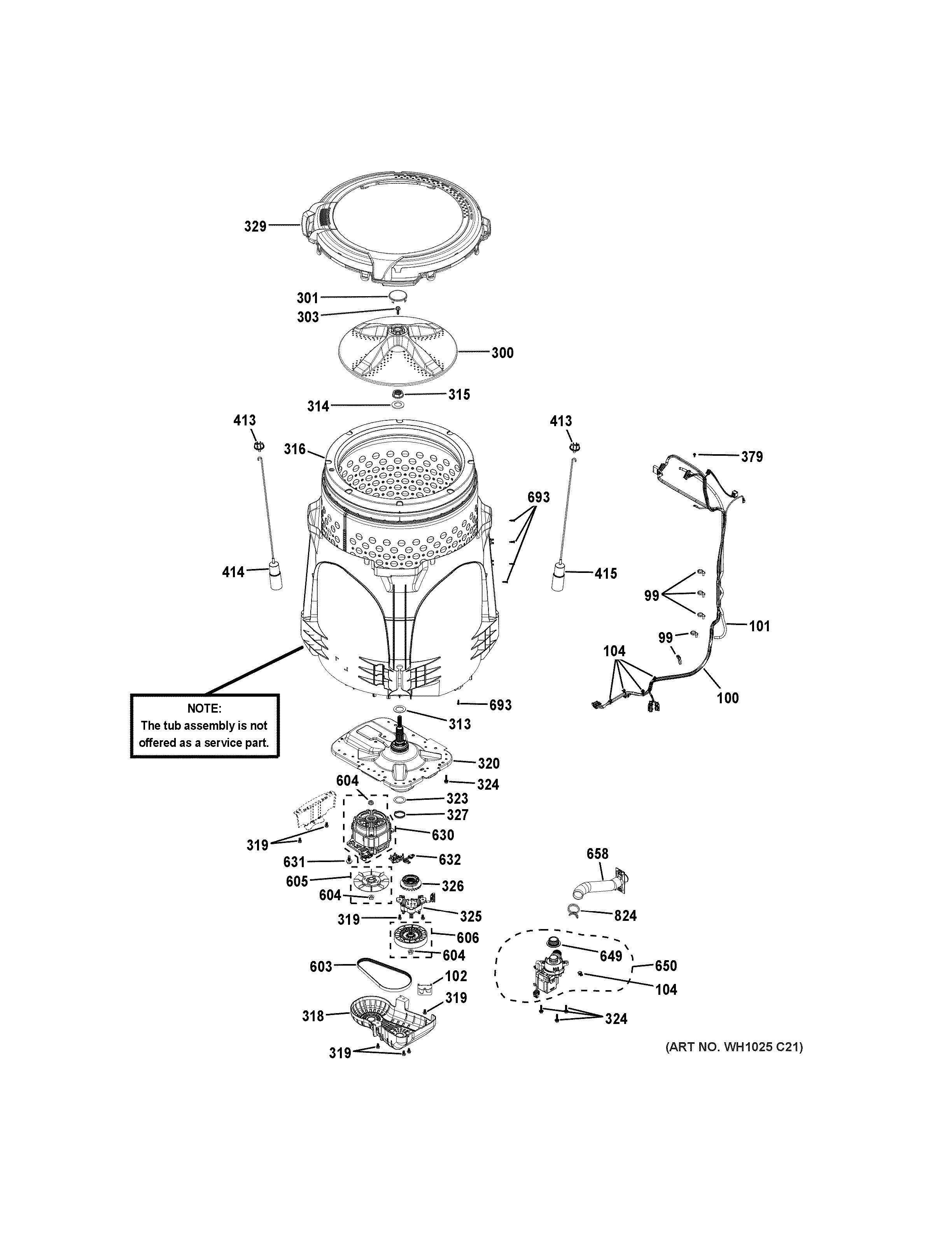 GE GTW490ACJ3WS tub & motor diagram