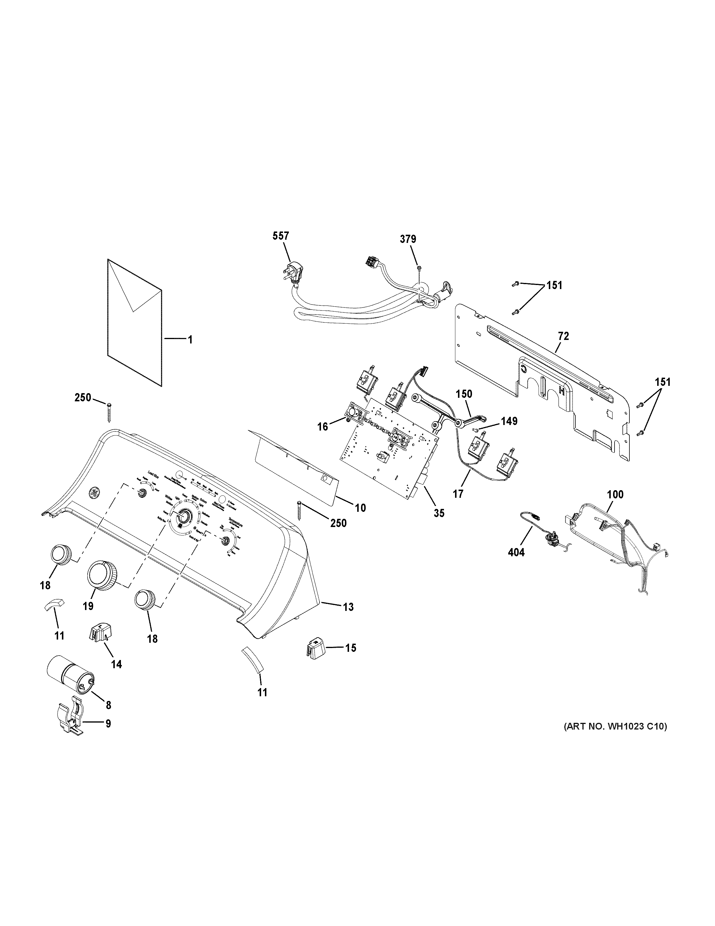 GE GTW330ASK4WW controls & backsplash diagram