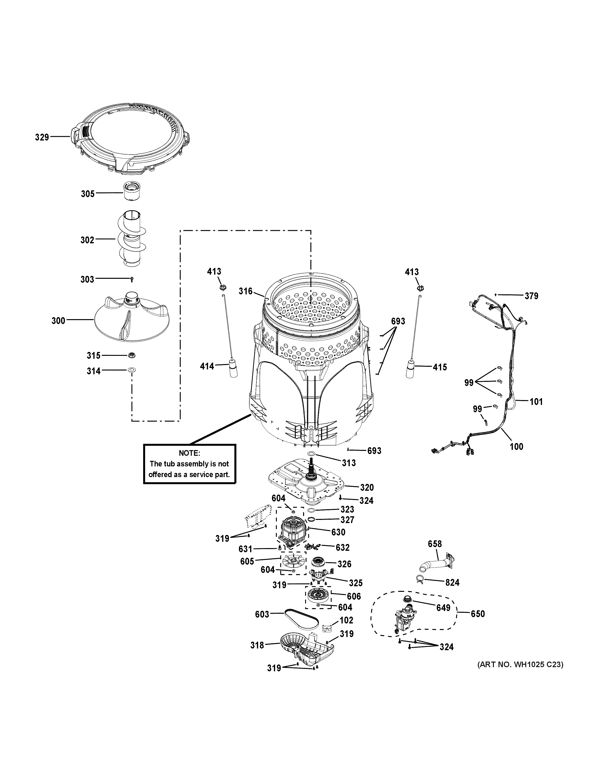 GE GTW465ASN0WW tub & motor diagram