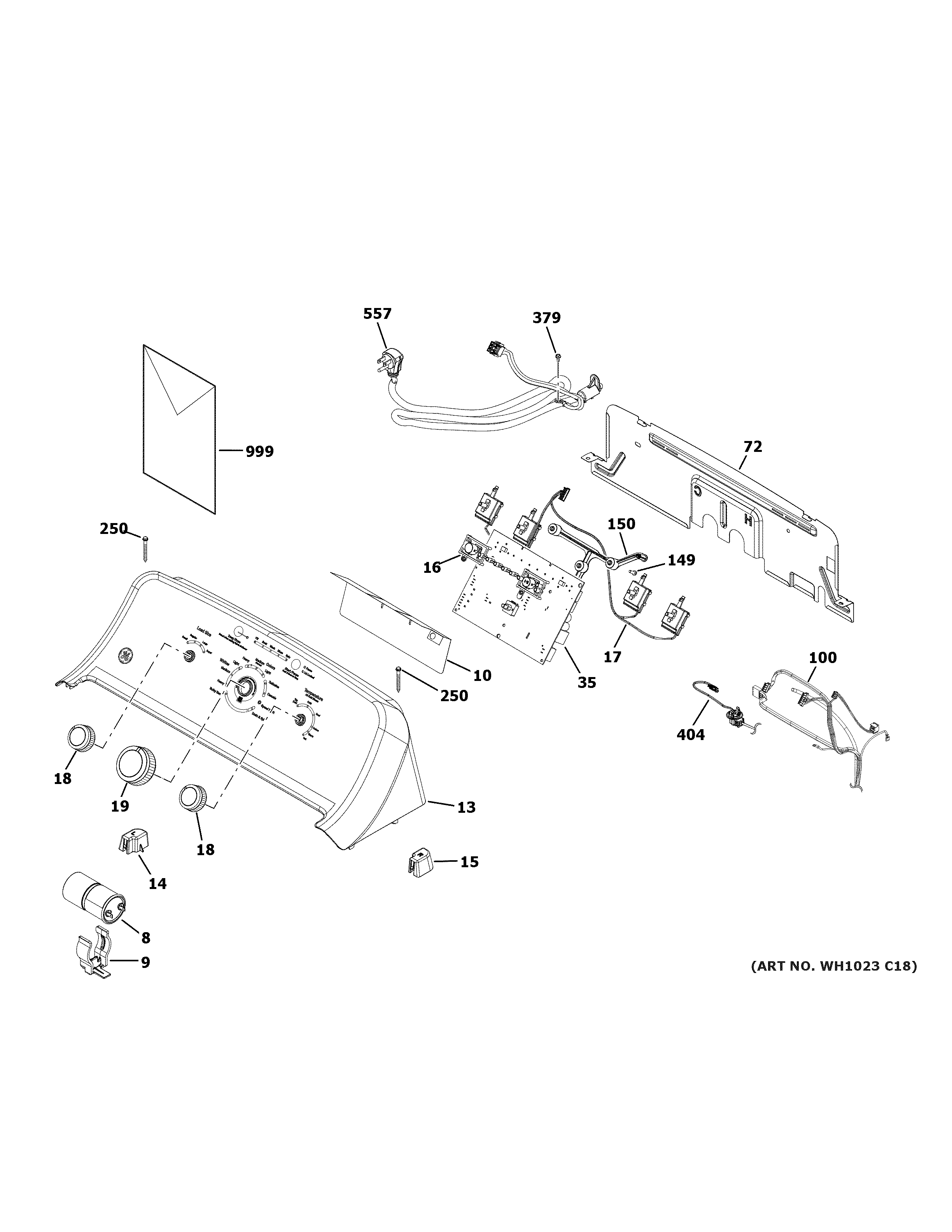 GE GTW220ACK6WW controls & backsplash diagram