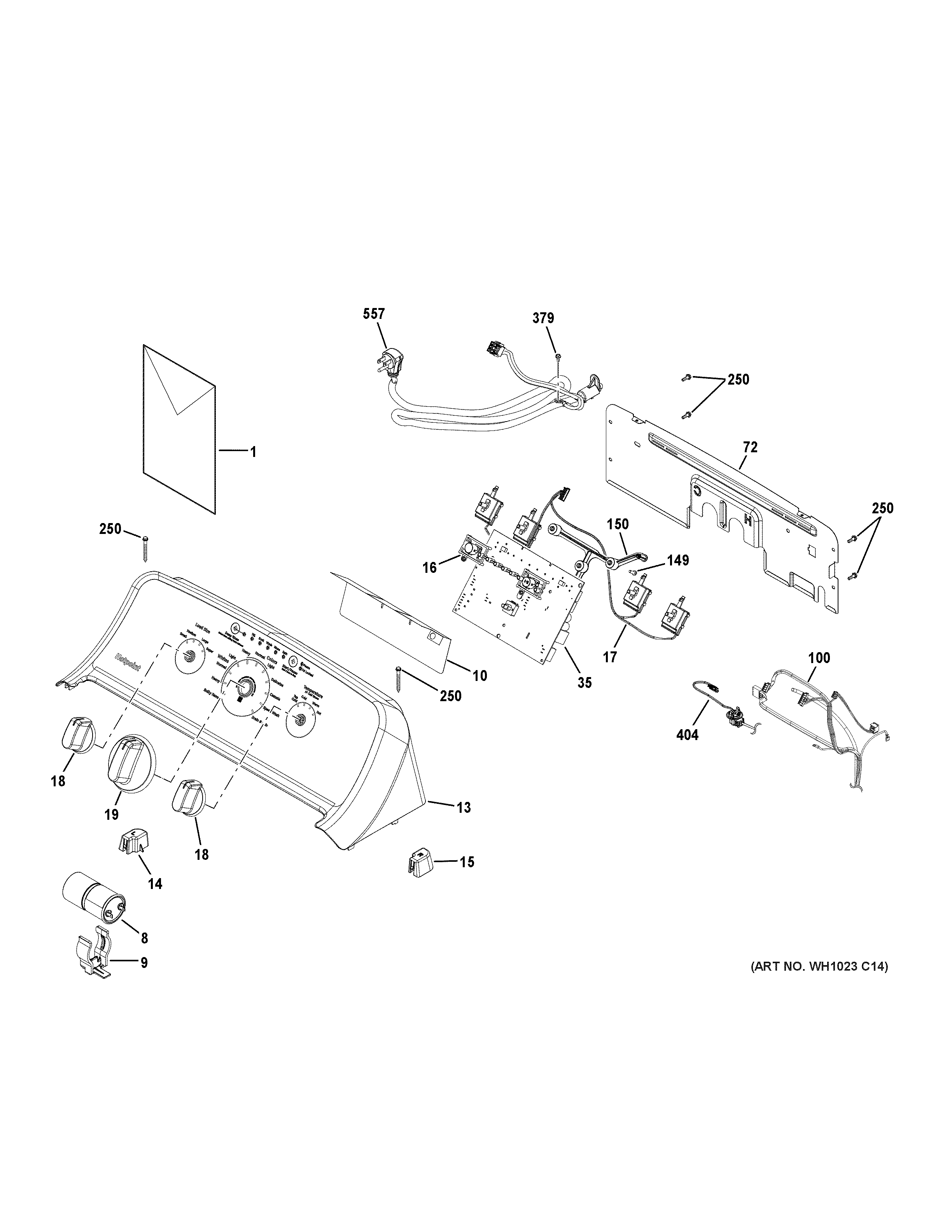 Hotpoint HTW240ASK4WS controls & backsplash diagram