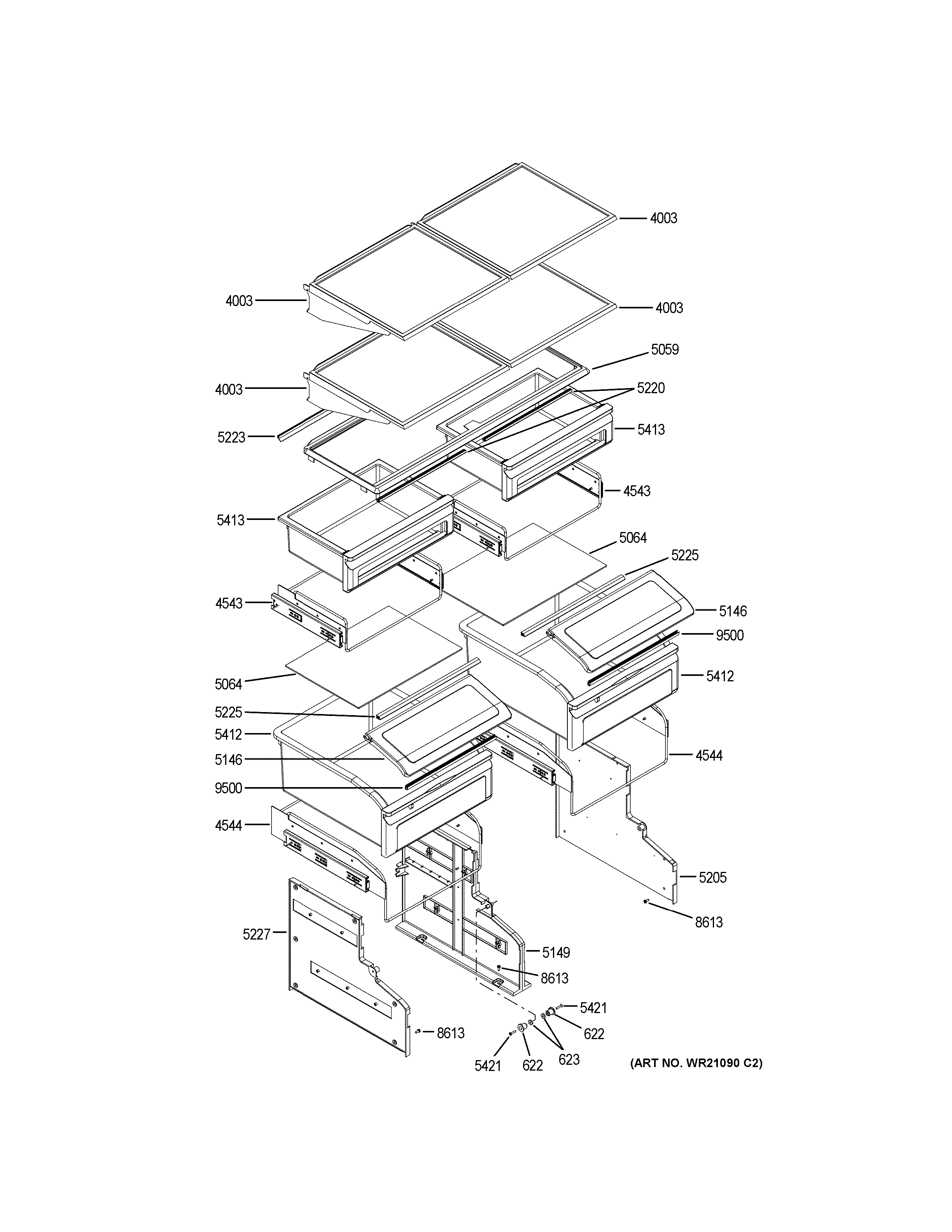 GE ZICS360NNBRH shelves & drawers diagram