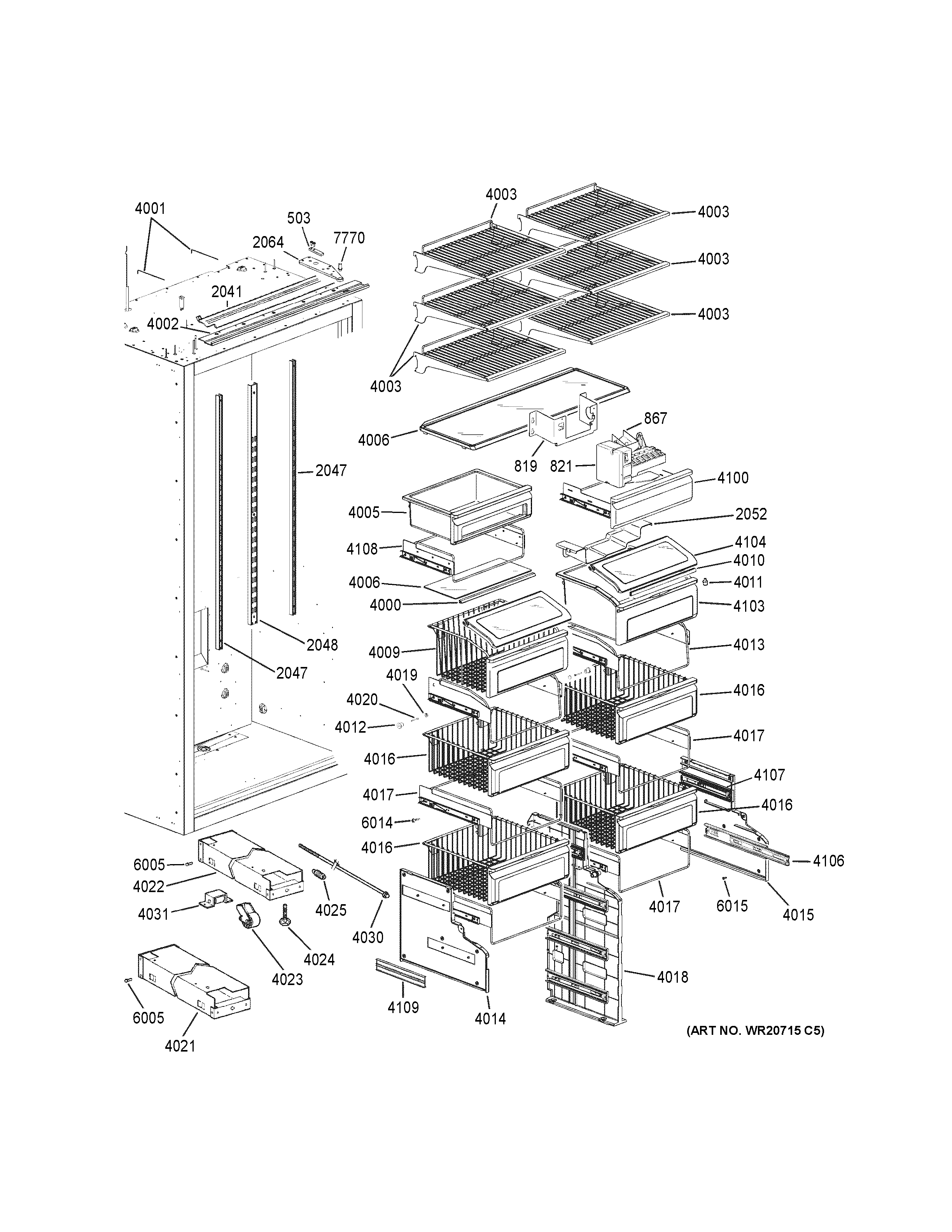 GE ZIF360NNBLH shelves & drawers diagram