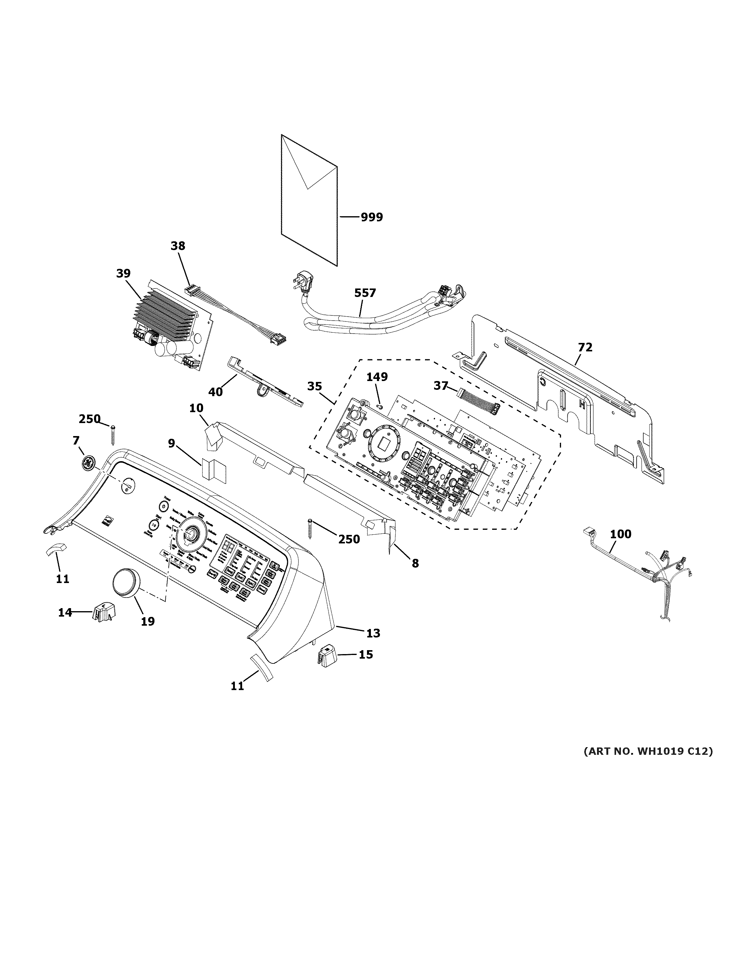 GE GTW720BSN1WS controls & backsplash diagram