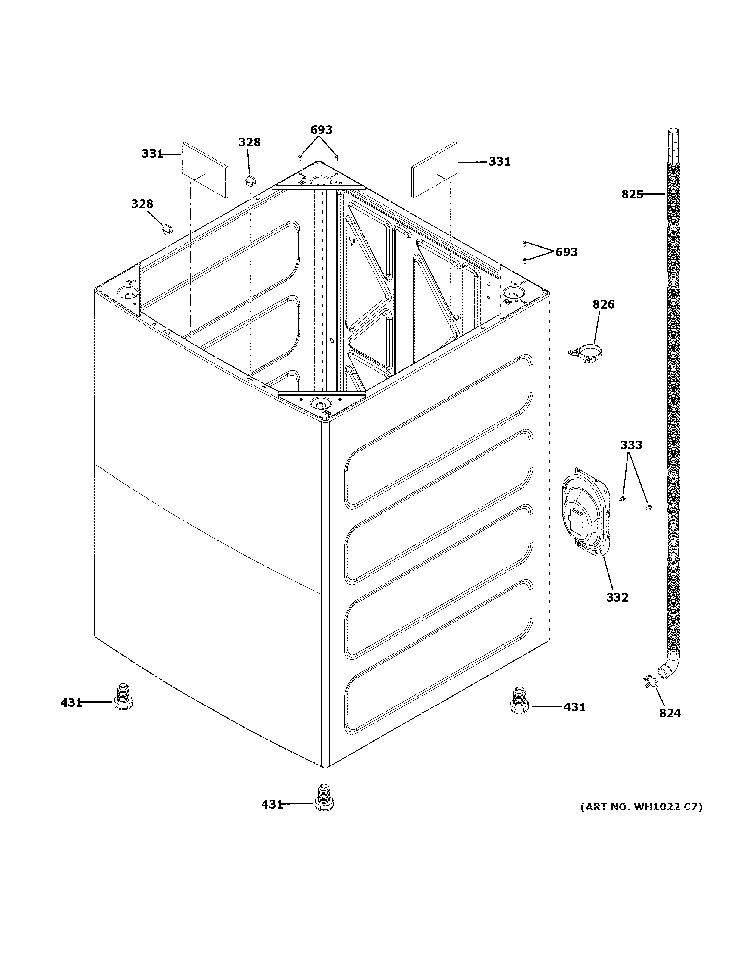 GE GTW720BSN1WS cabinet diagram