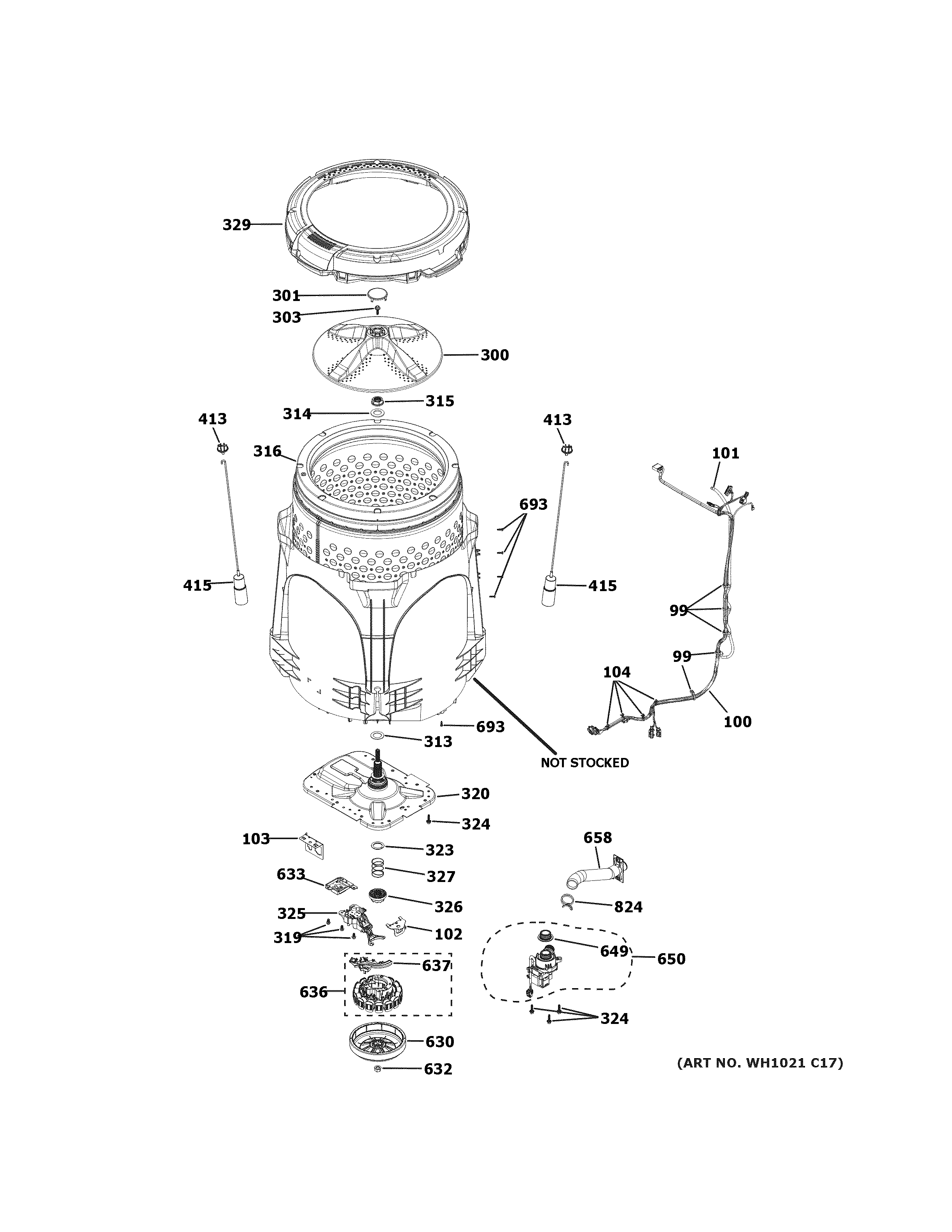 GE GTW840CSN1WS tub & motor diagram