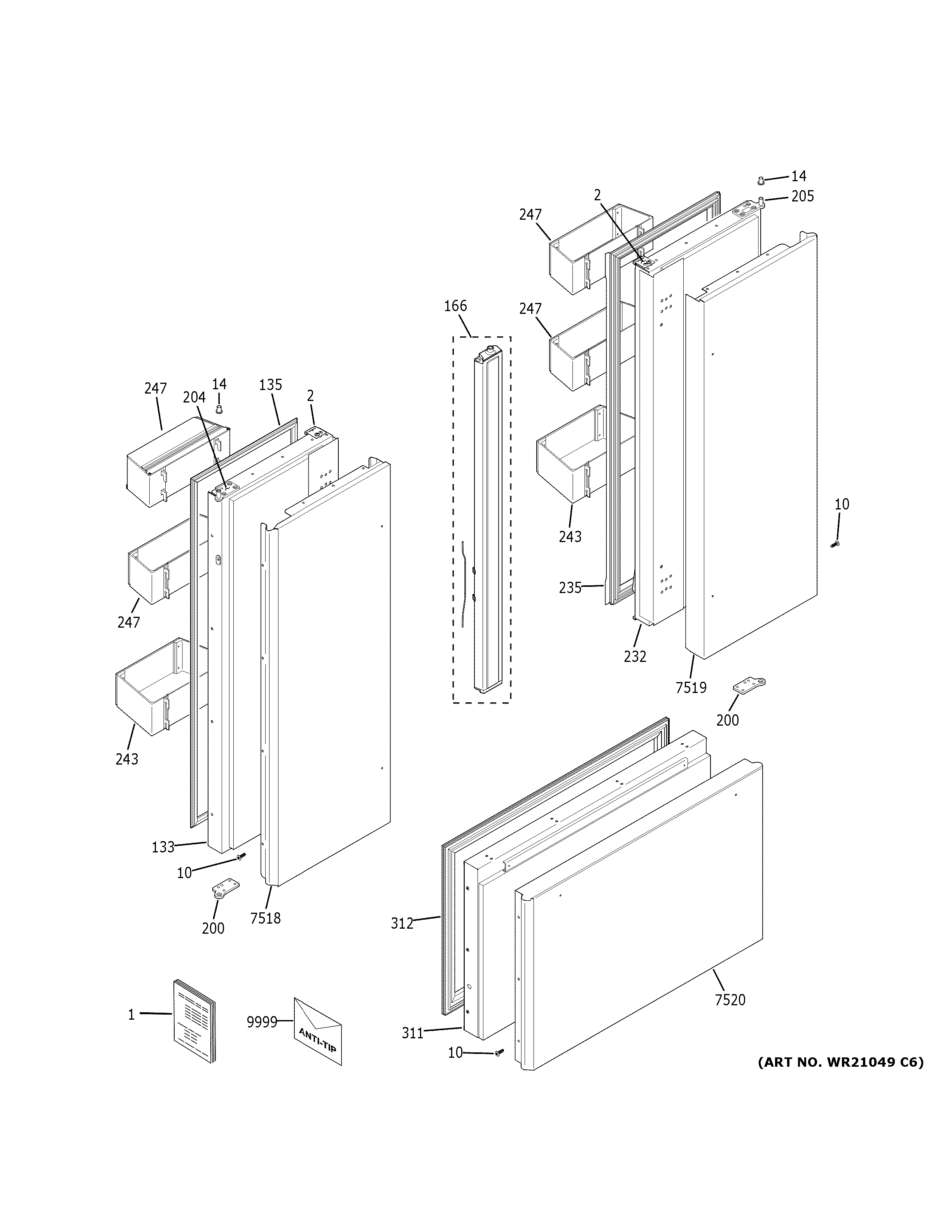 GE ZIPS360NPBSS doors diagram