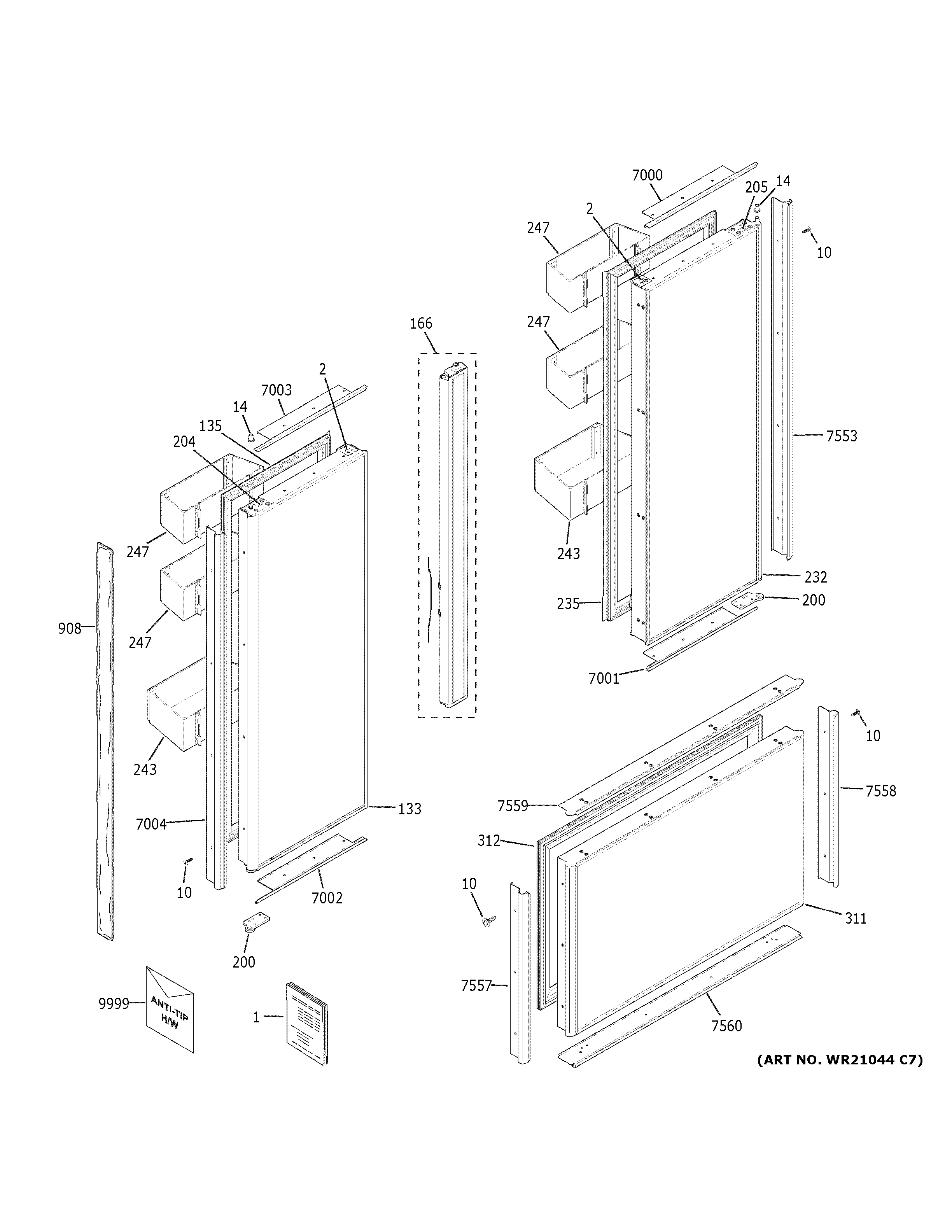 GE ZIP360NPB doors diagram