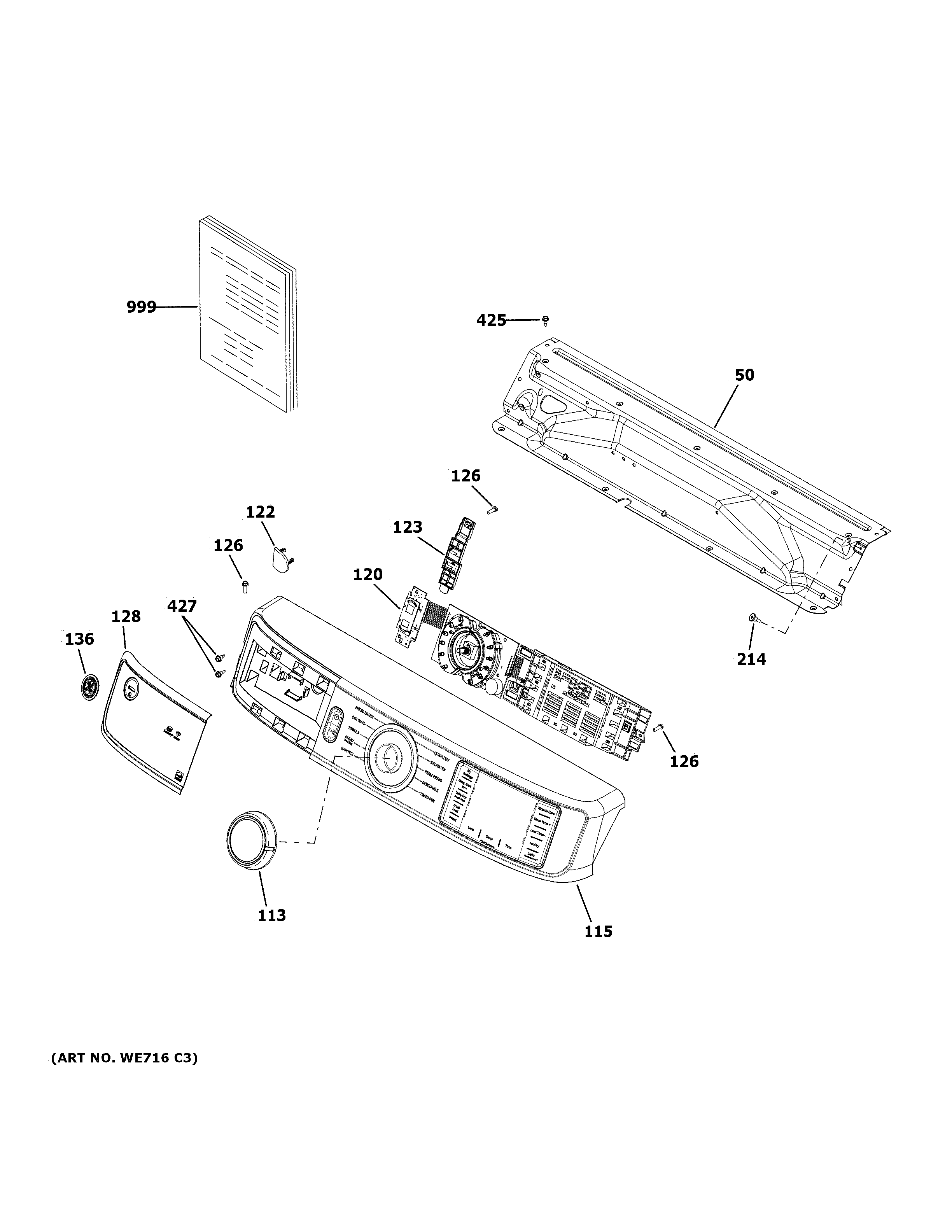 GE GFD65ESPN1SN controls & backsplash diagram