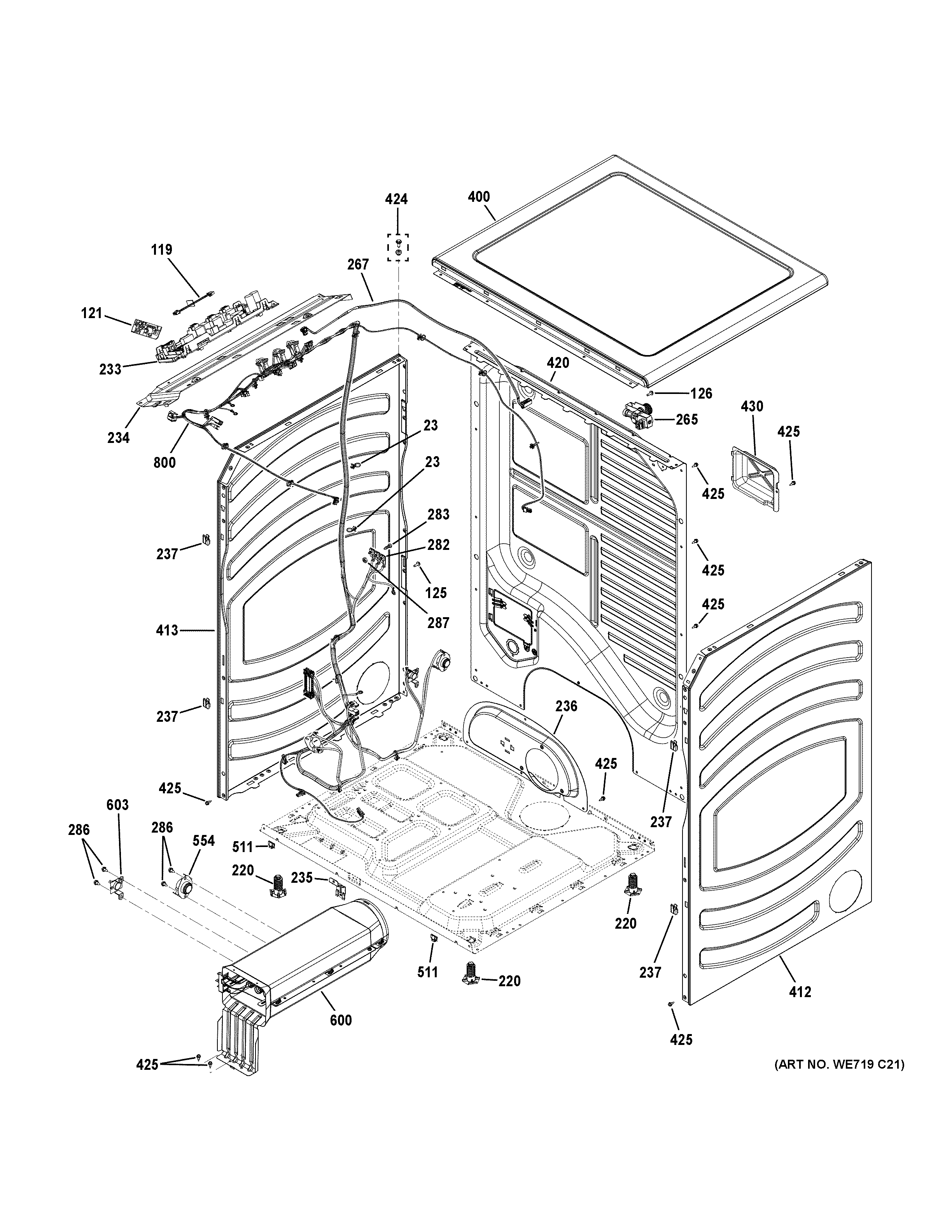 GE GFD85ESPN0DG cabinet & top panel diagram