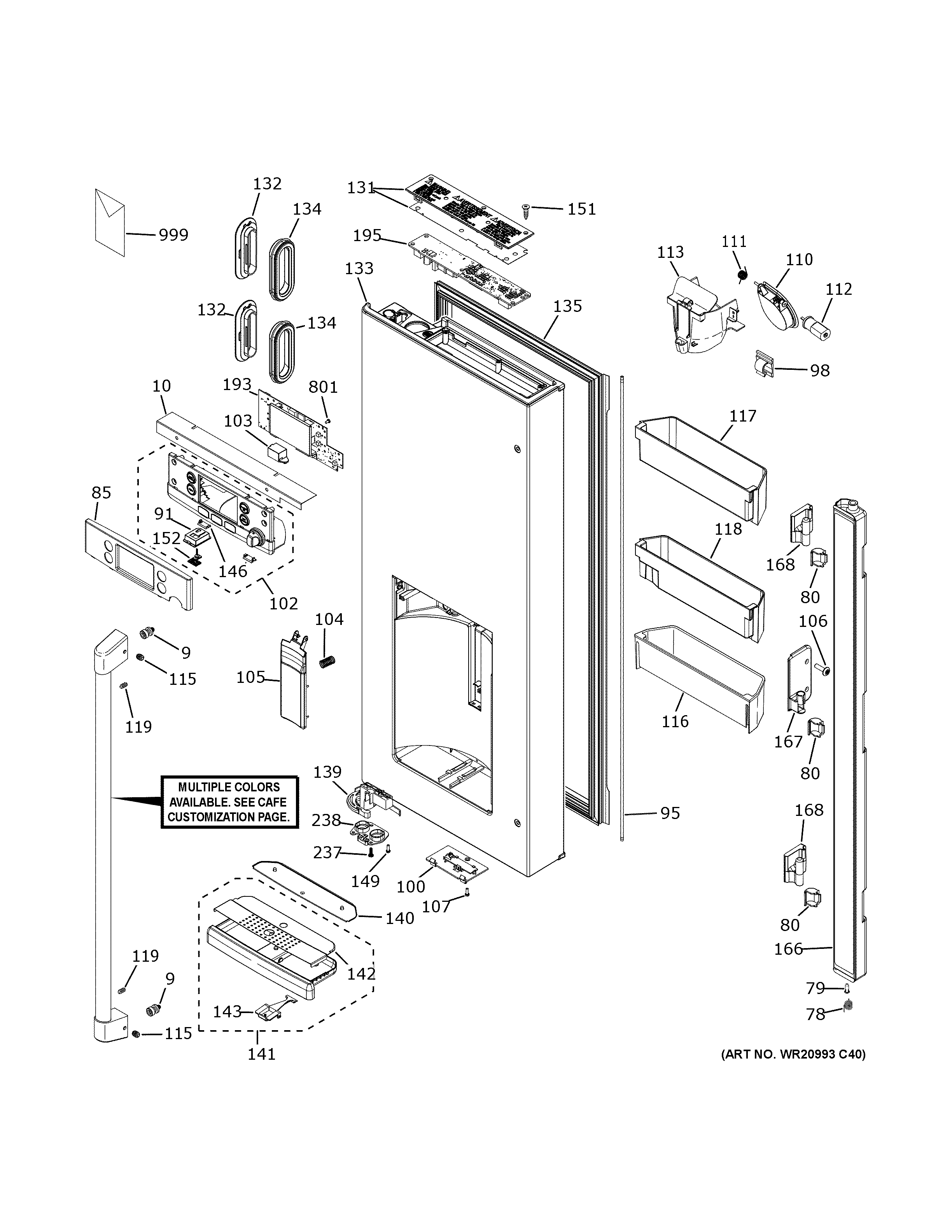 GE CYE22TP4MLW2 dispenser door diagram