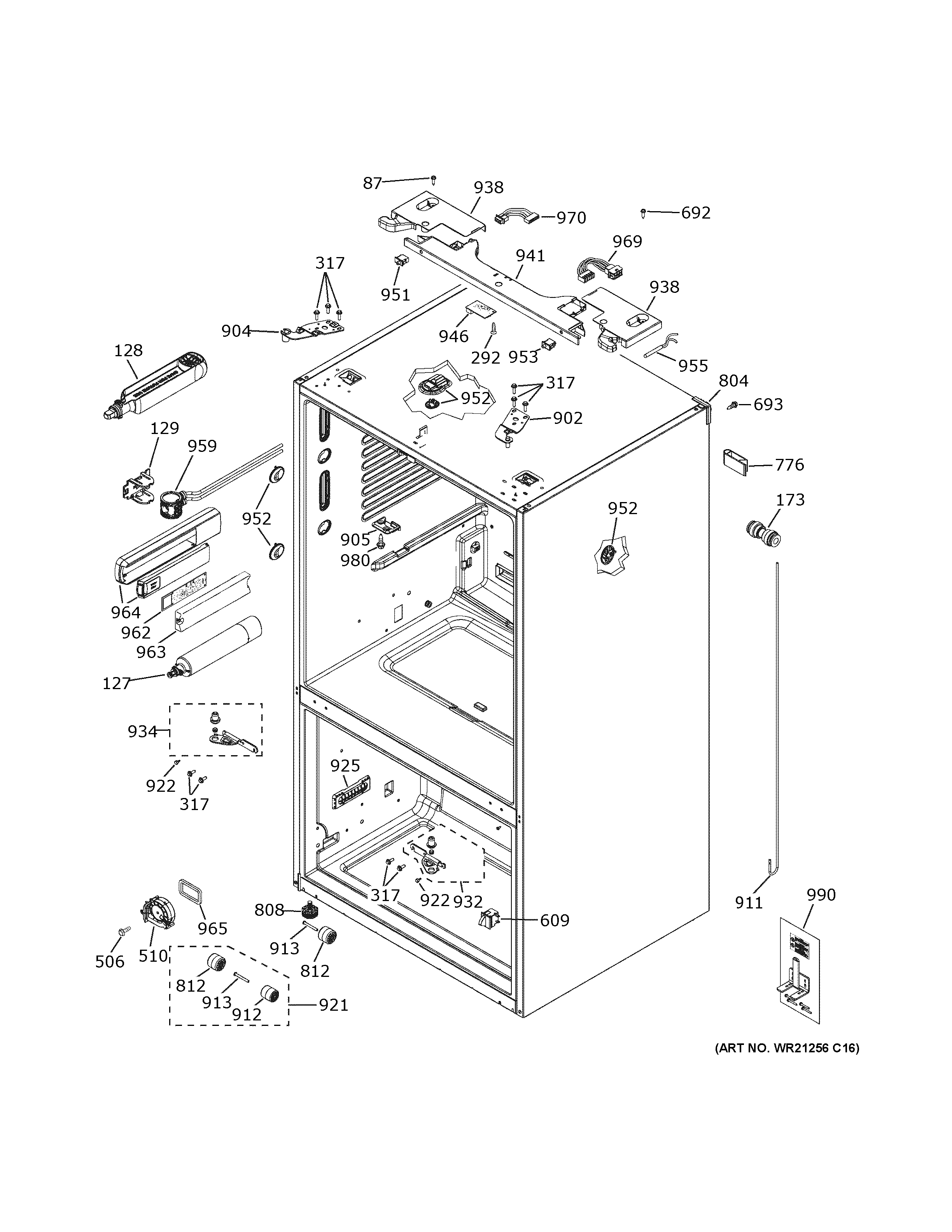 GE CYE22TP4MLW2 case parts diagram
