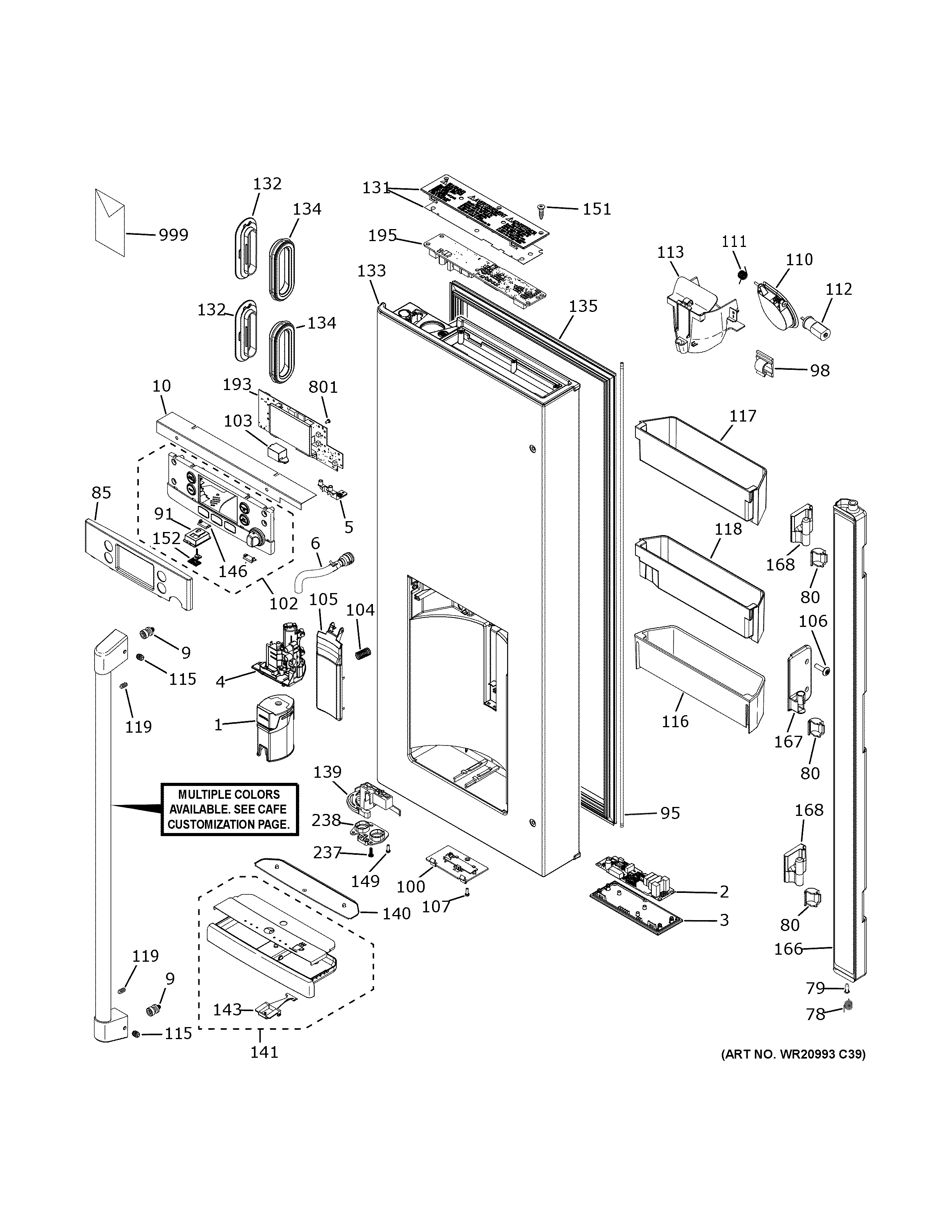 GE CFE28UP2MLS1 dispenser door diagram