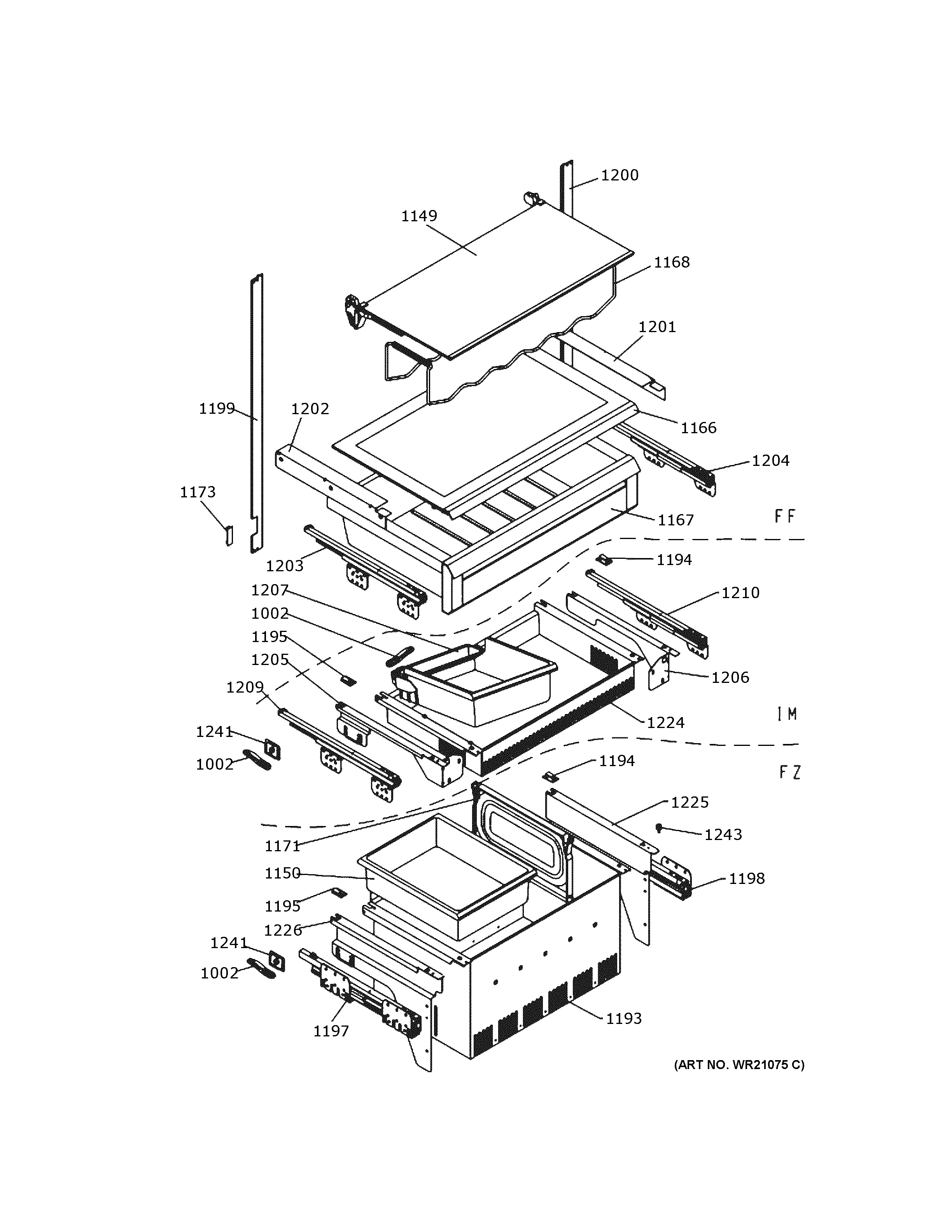 GE ZIK30GNDAII shelves & drawers diagram
