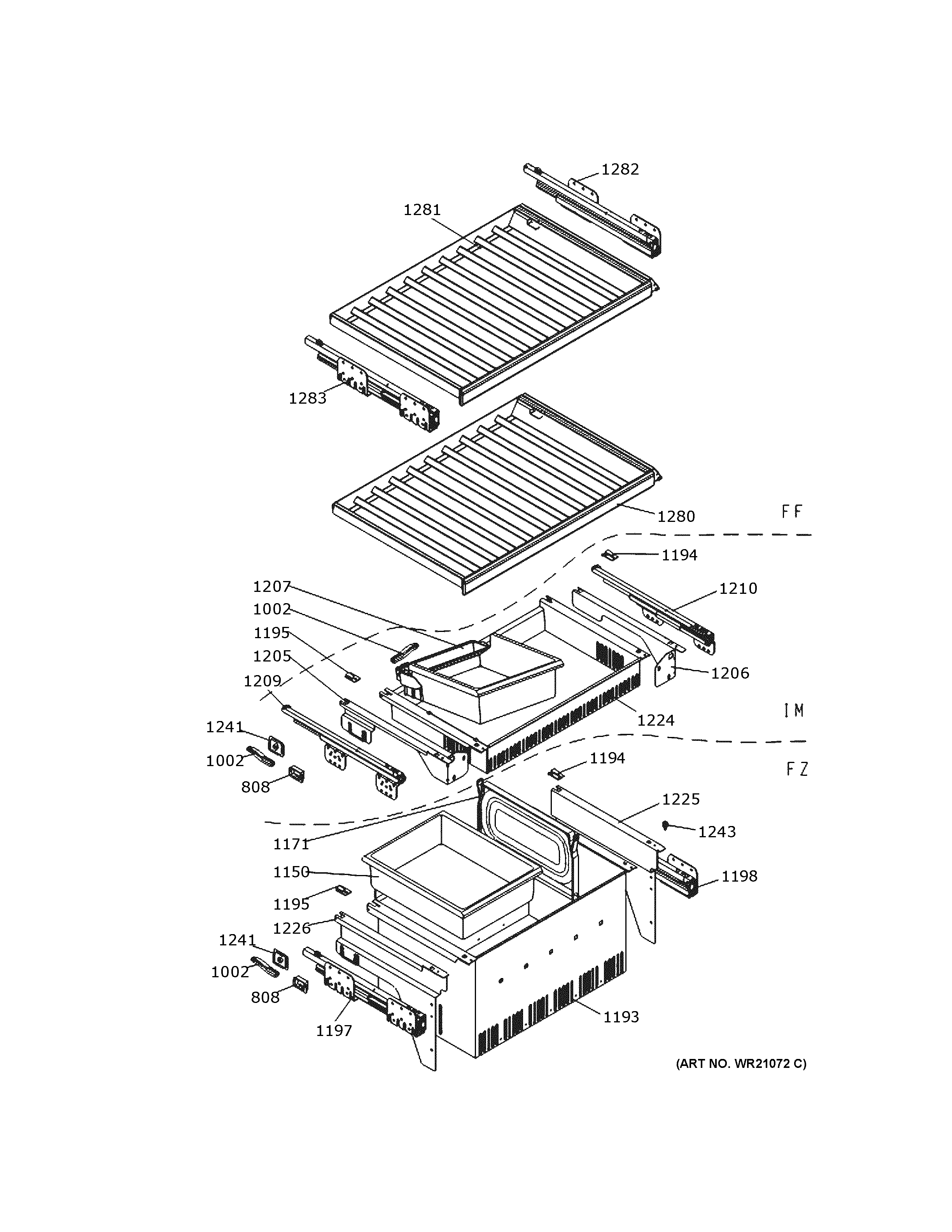 GE ZIW30GNDAII shelves & drawers diagram