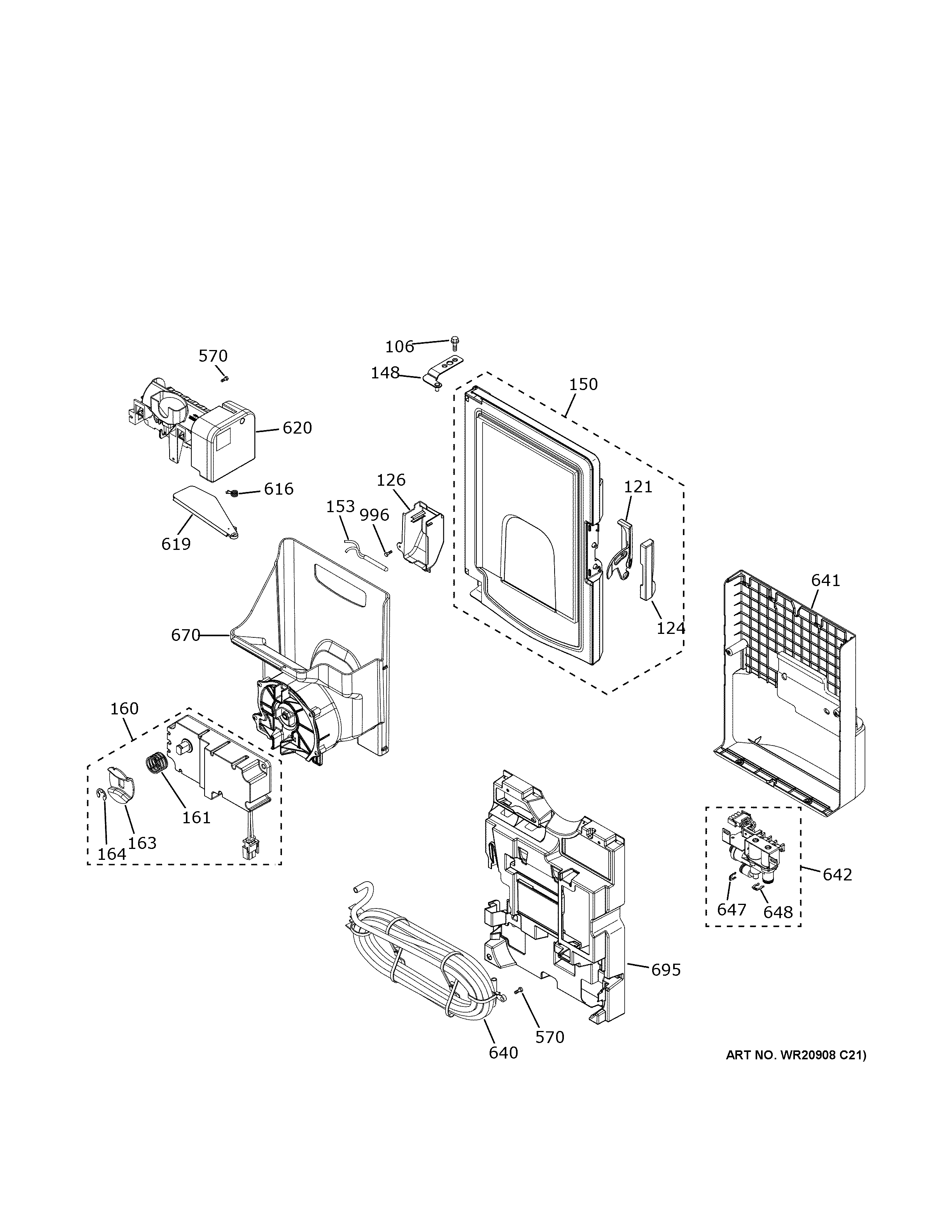 GE PFD28KYNJFS ice maker & dispenser diagram