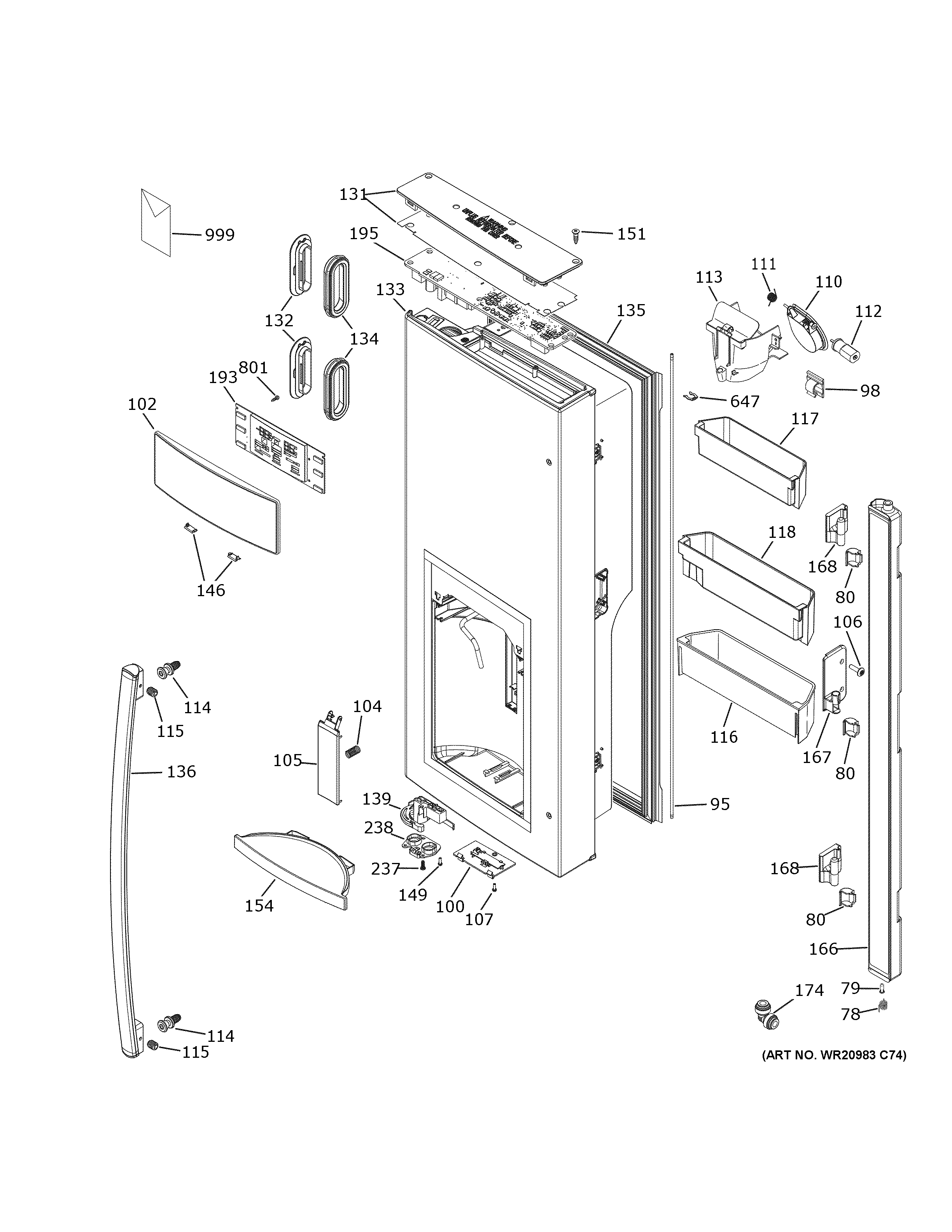 GE PFE28KBLRTS dispenser door diagram