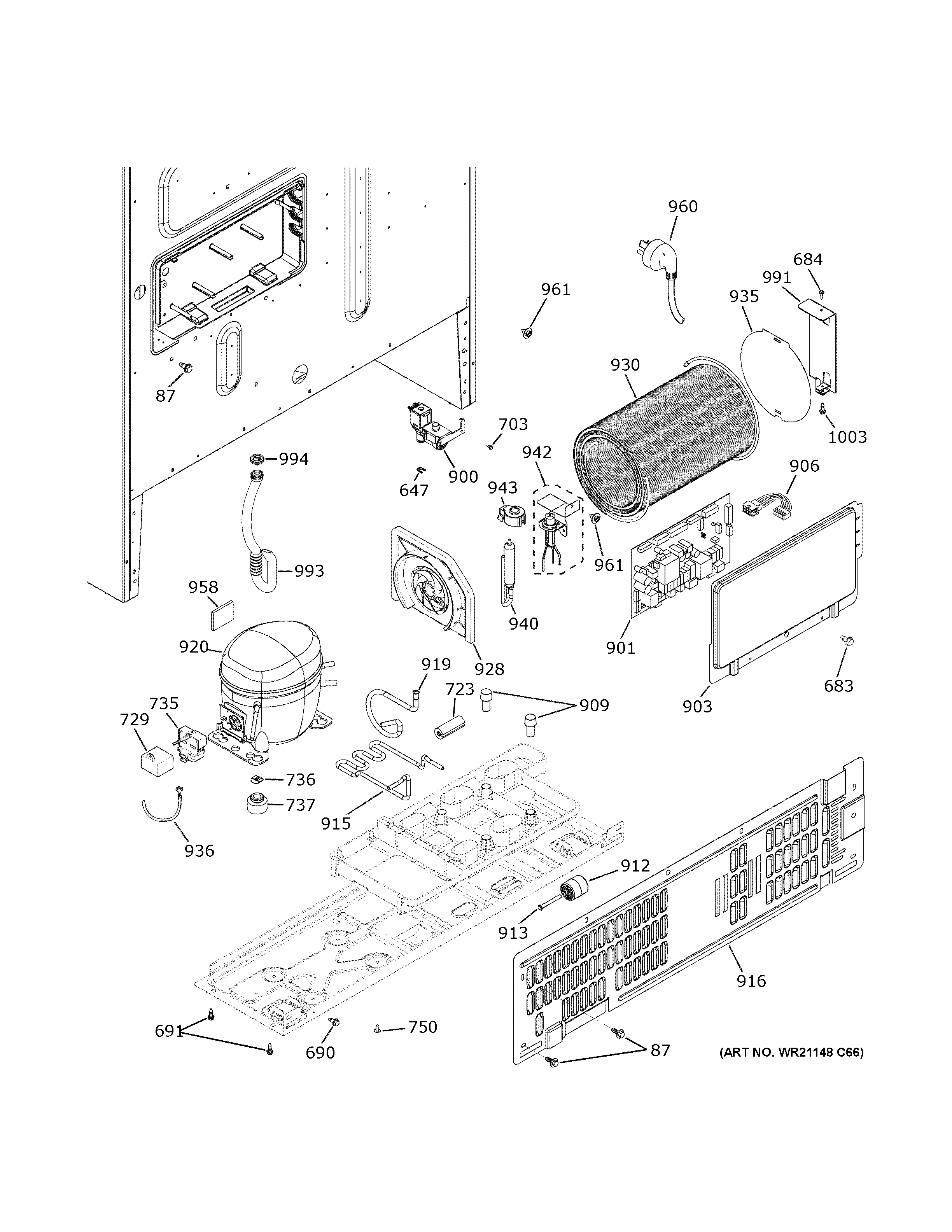 GE PFE28KBLRTS machine compartment diagram