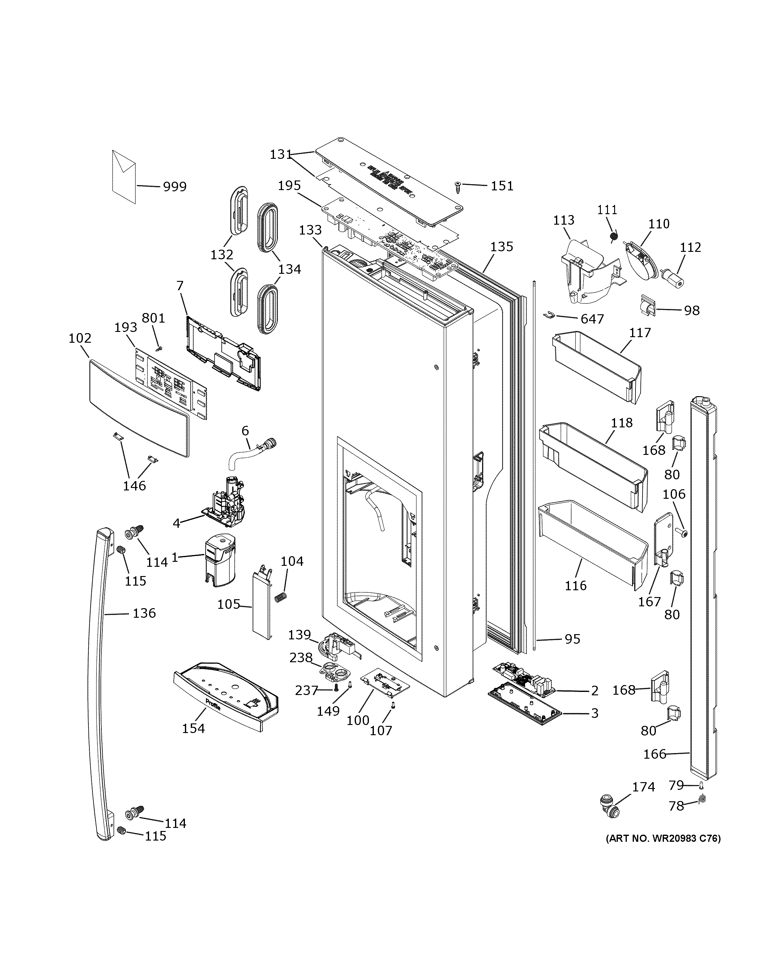 GE PFE28PYNJFS dispenser door diagram