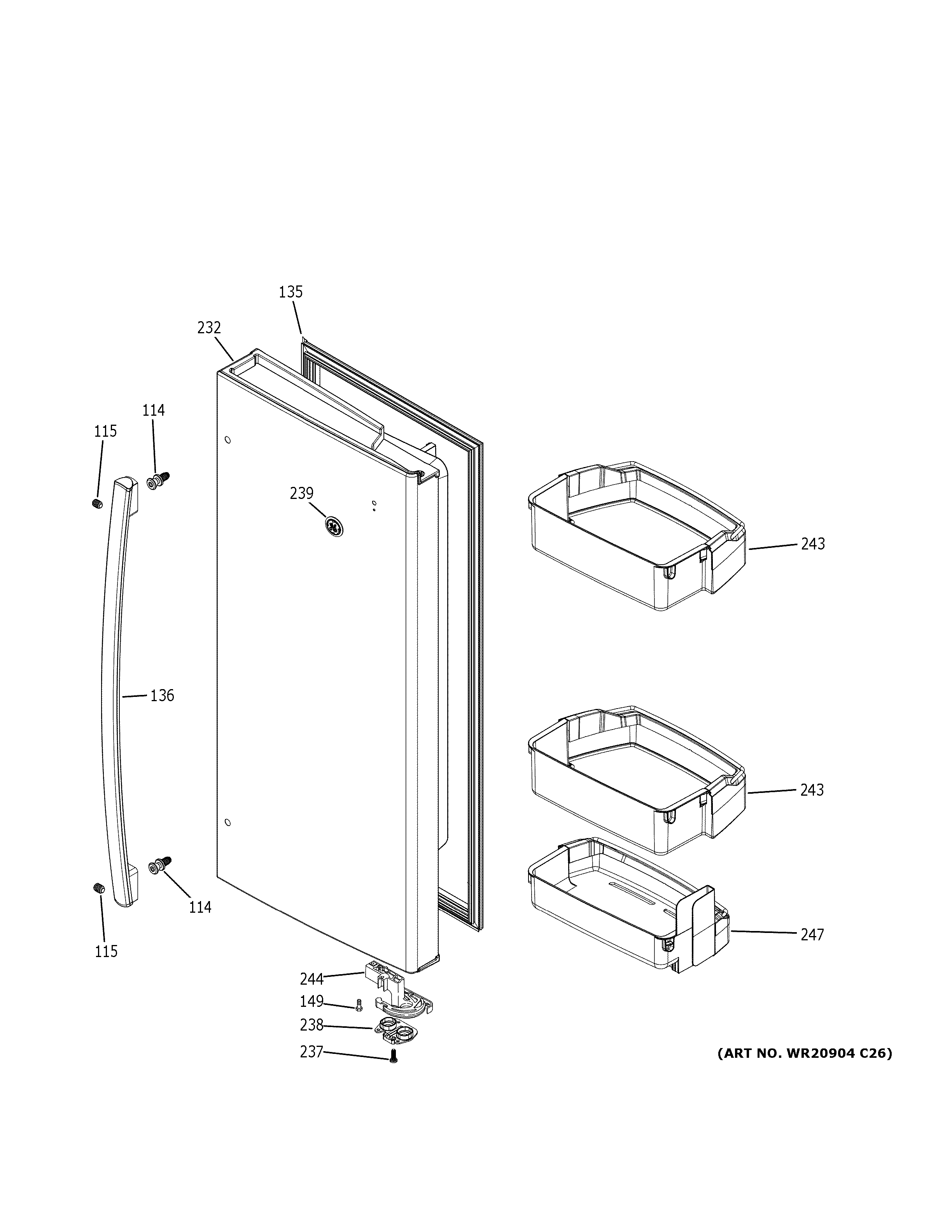 GE GYE22GMNJES fresh food door - rh diagram