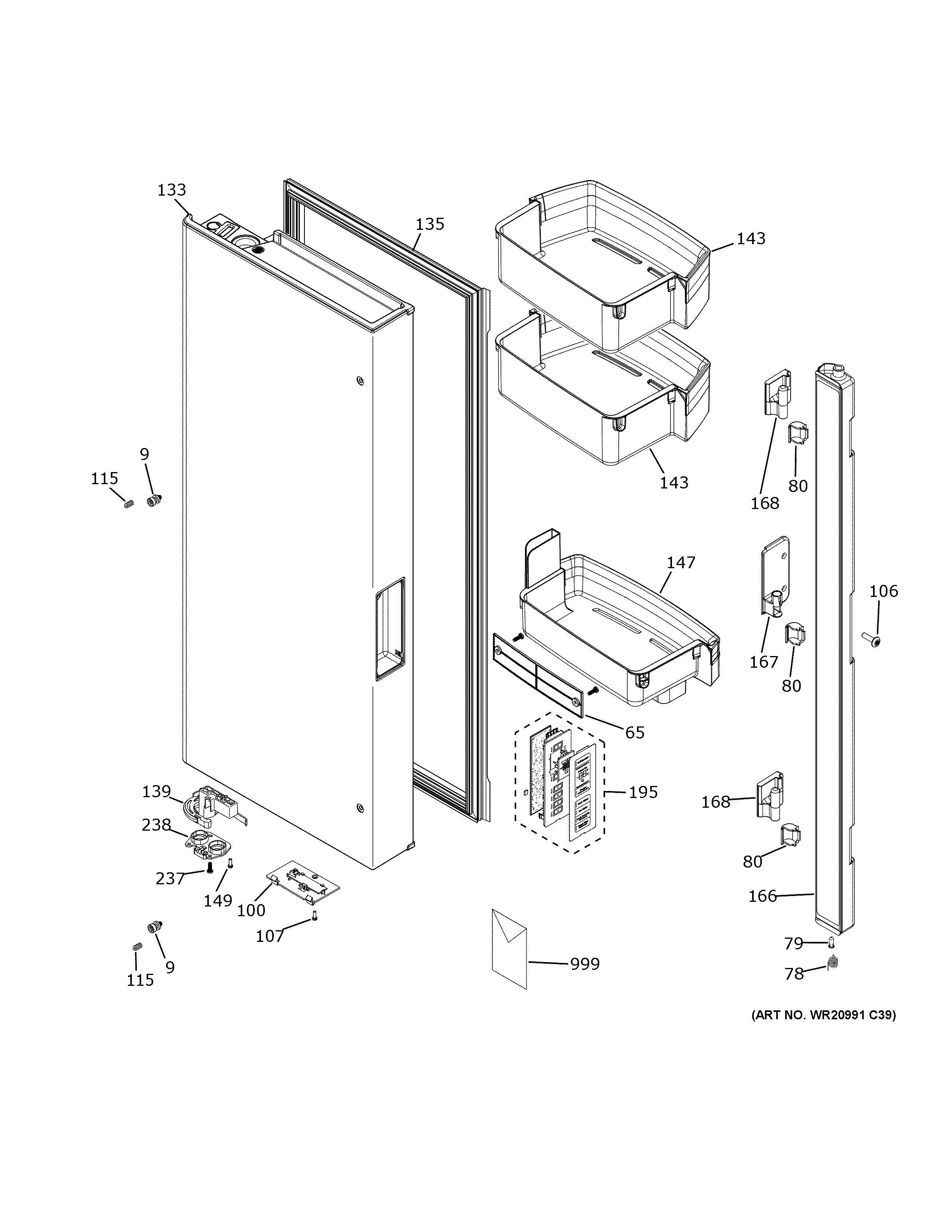 GE ZWE23NSTBSS fresh food door - lh diagram