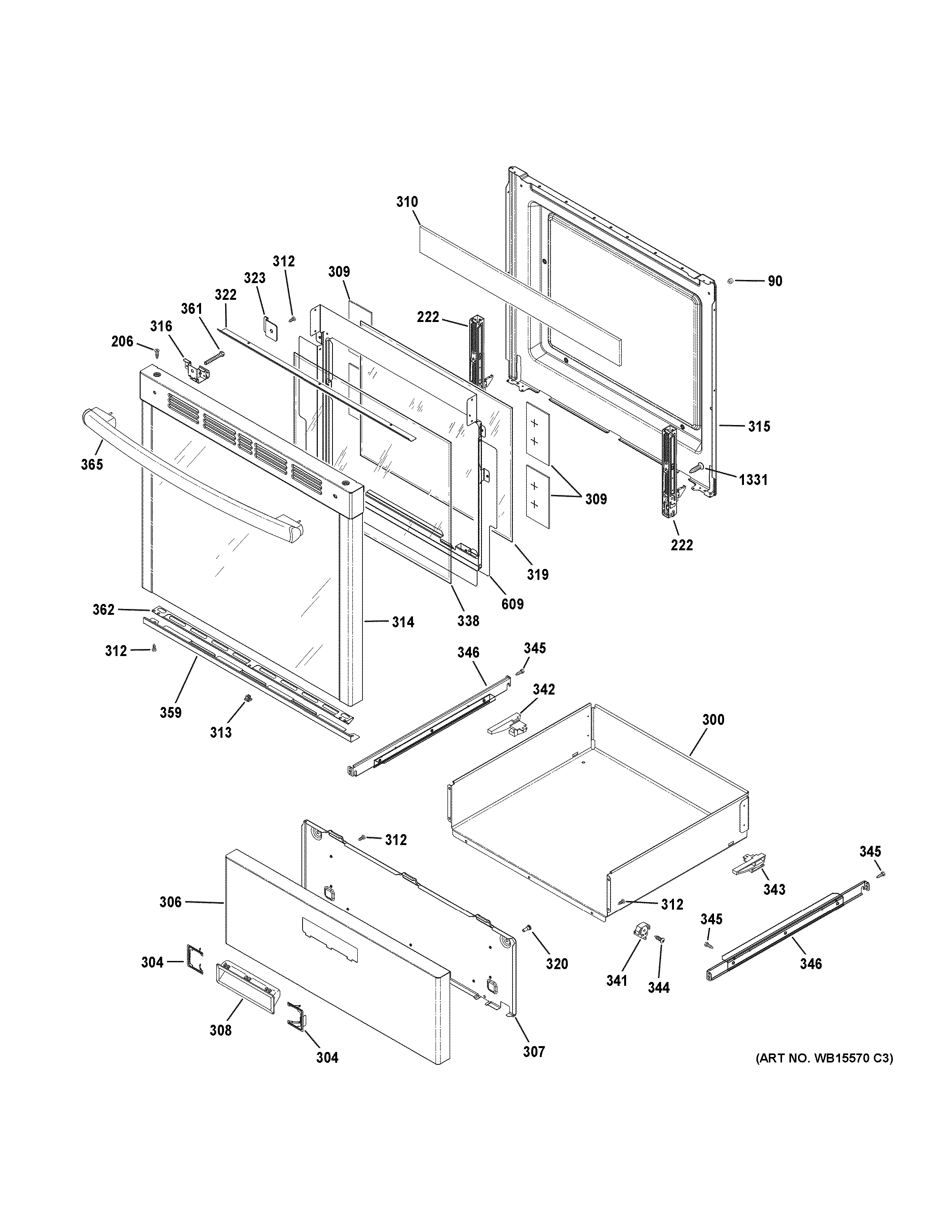 GE JAS640RM2SS door & drawer parts diagram