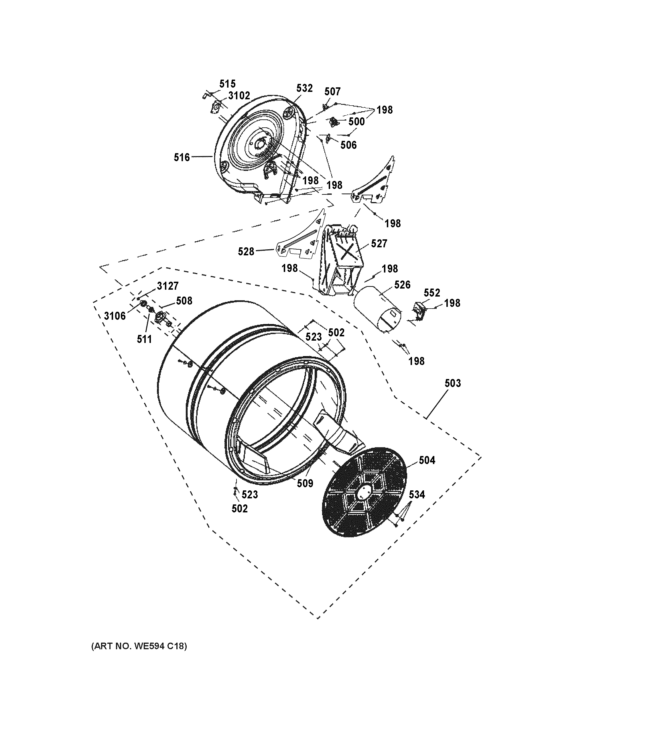GE GFDN160GJ0WW drum diagram