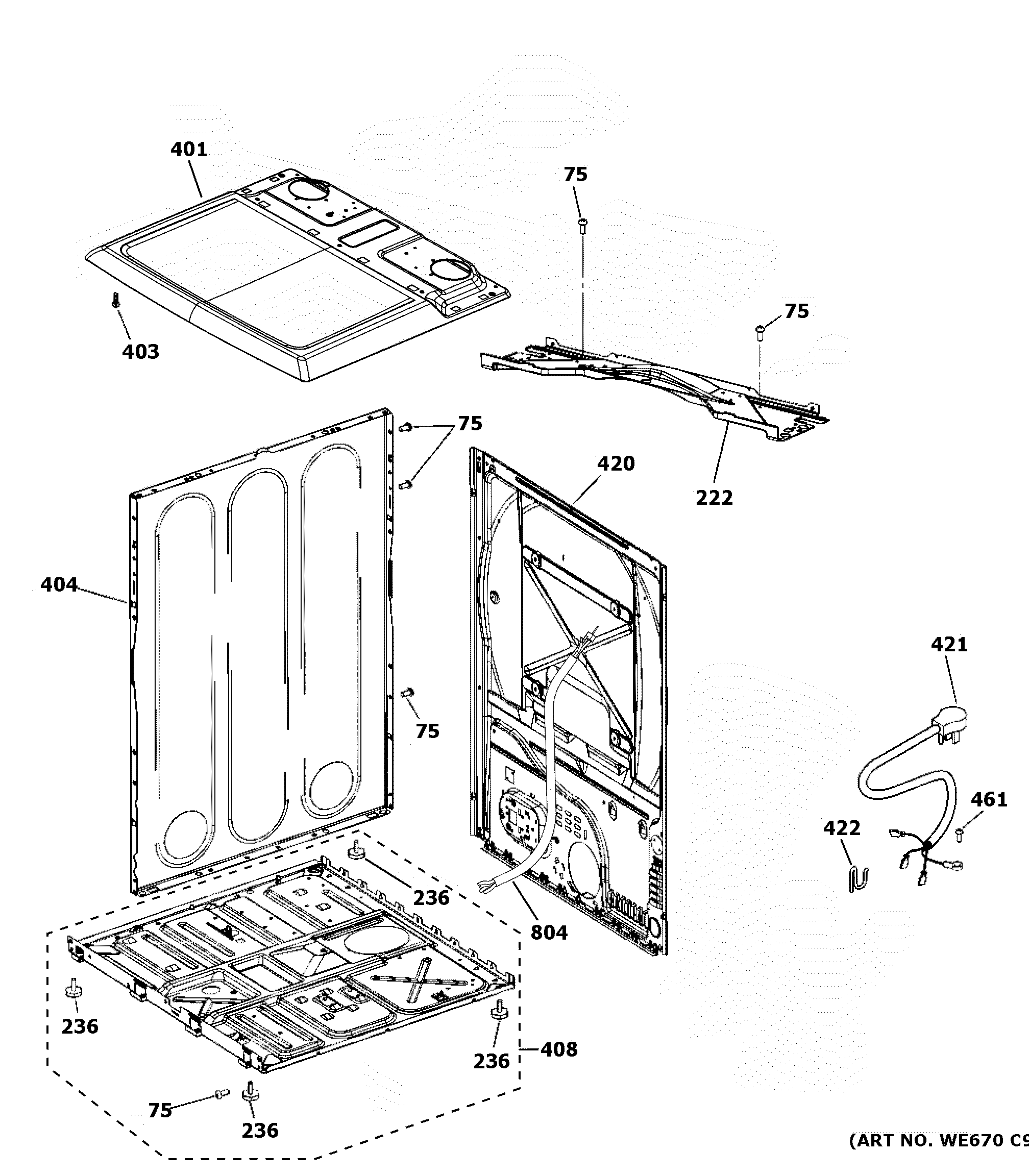 GE GTD65GBPL1DG cabinet & top panel diagram