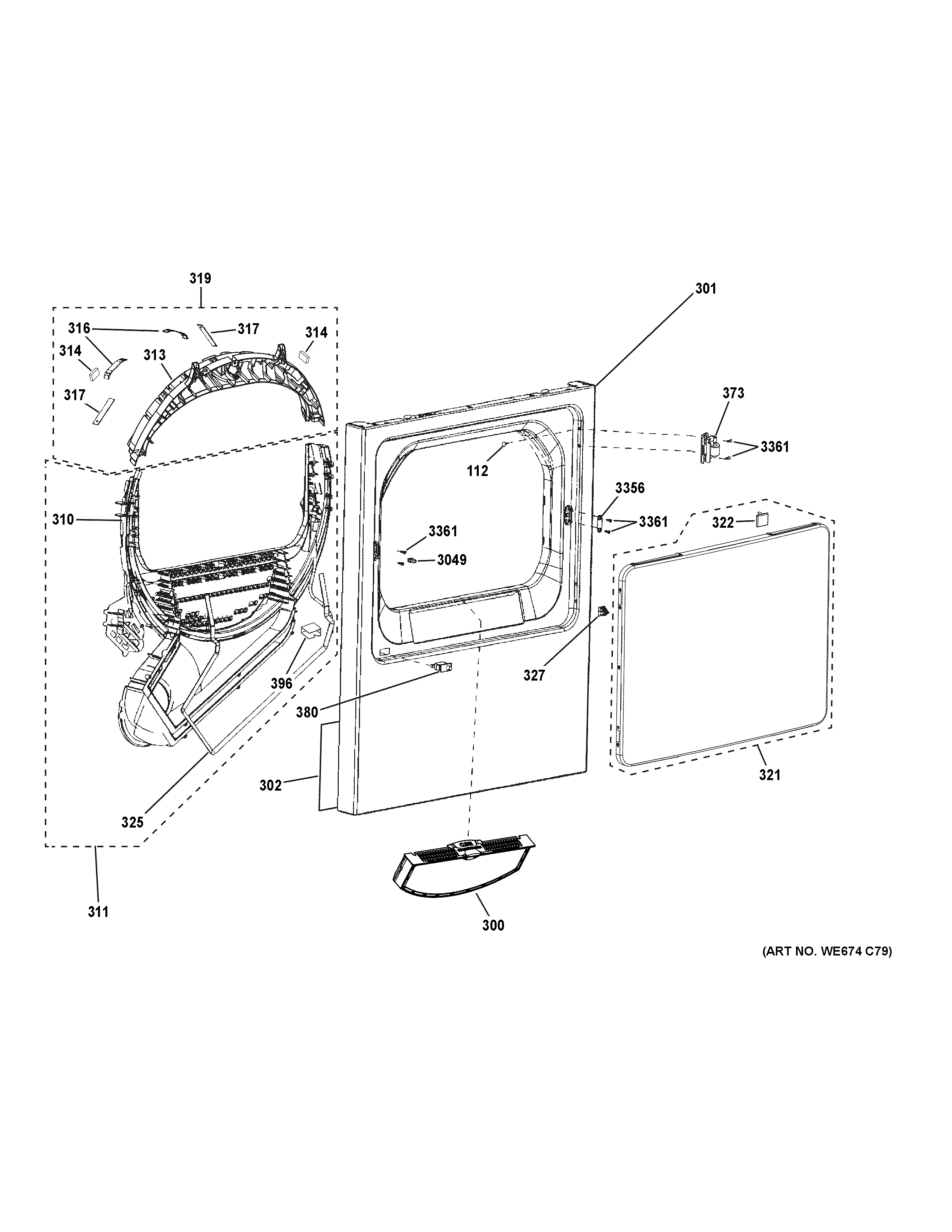 GE VTD52EASR0WB front panel & door diagram