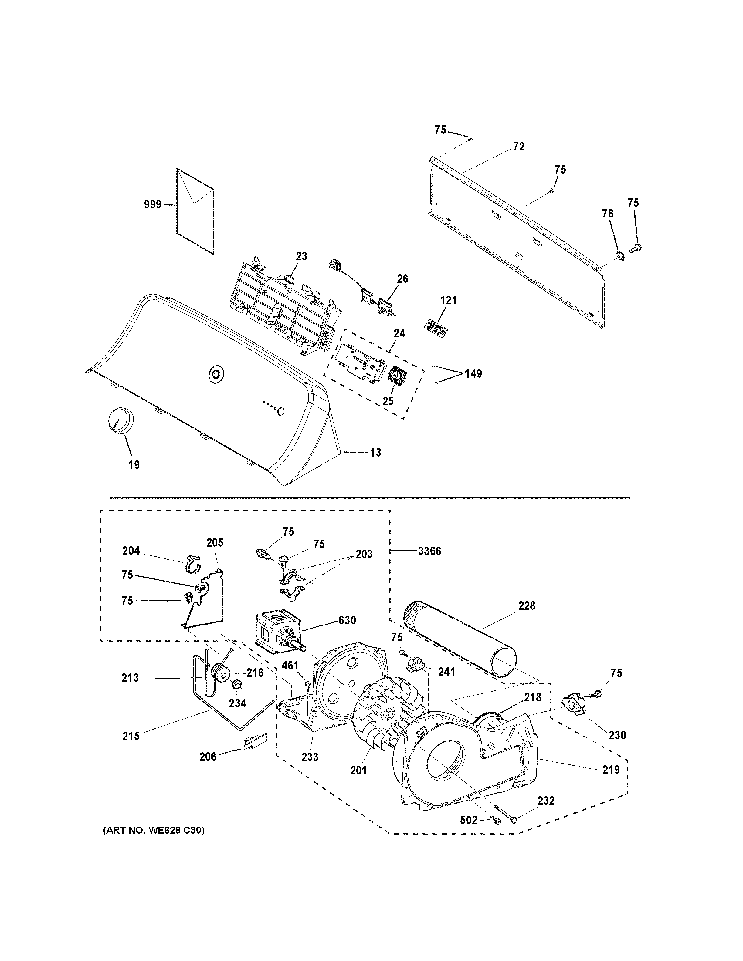 GE VTD52GASR0WB backsplash, blower & motor assembly diagram
