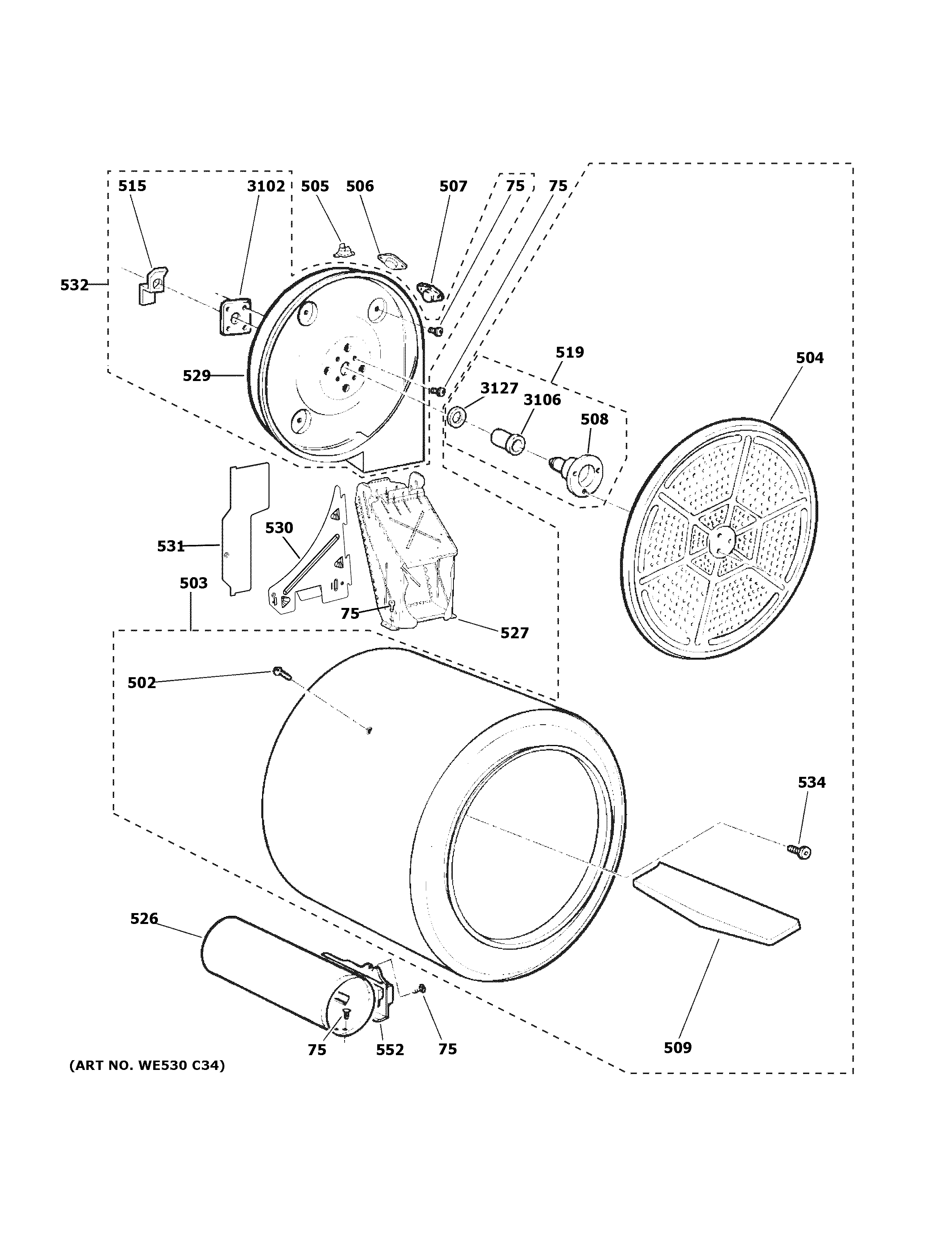 GE VTD52GASR0WB drum diagram